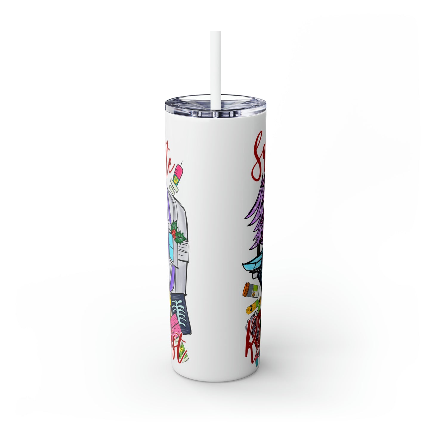 Skinny Tumbler with Straw, 20oz,  Santa's Favorite Radiation Therapist