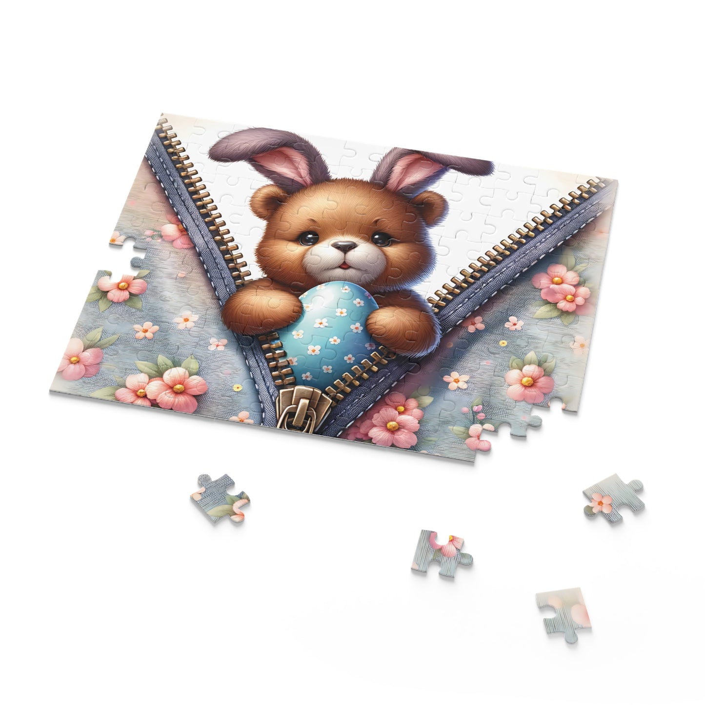 Personalised/Non-Personalised Puzzle, Easter, Bear with Bunny ears (120, 252, 500-Piece)