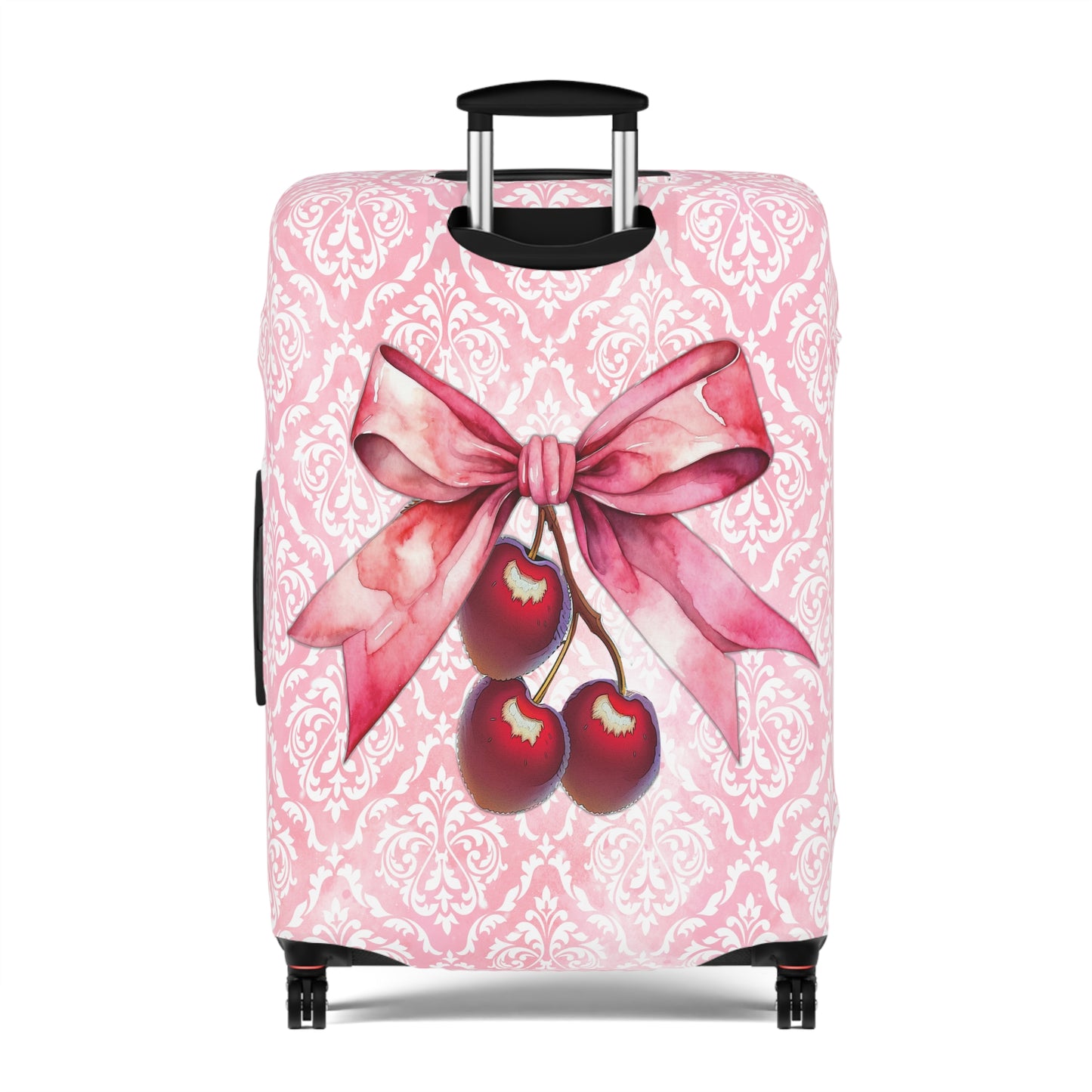 Luggage Cover, Rockabilly, Coquette, Pink Damask, Cherries and Ribbon, awd-2507