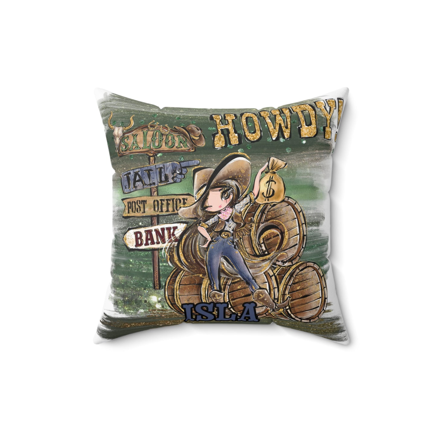 Personalised Howdy Cushion, Brown Hair Brown Eyes, Polyester Square Cushion, Christmas cushion