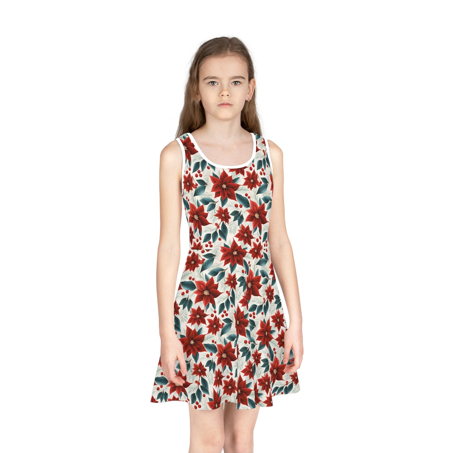 Girls' Sleeveless Sundress Red Poinsettia