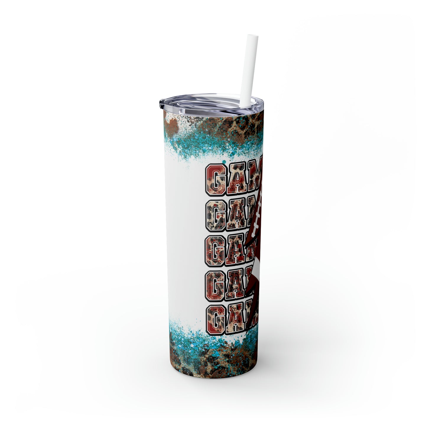 Skinny Tumbler with Straw, 20oz Football, Gameday