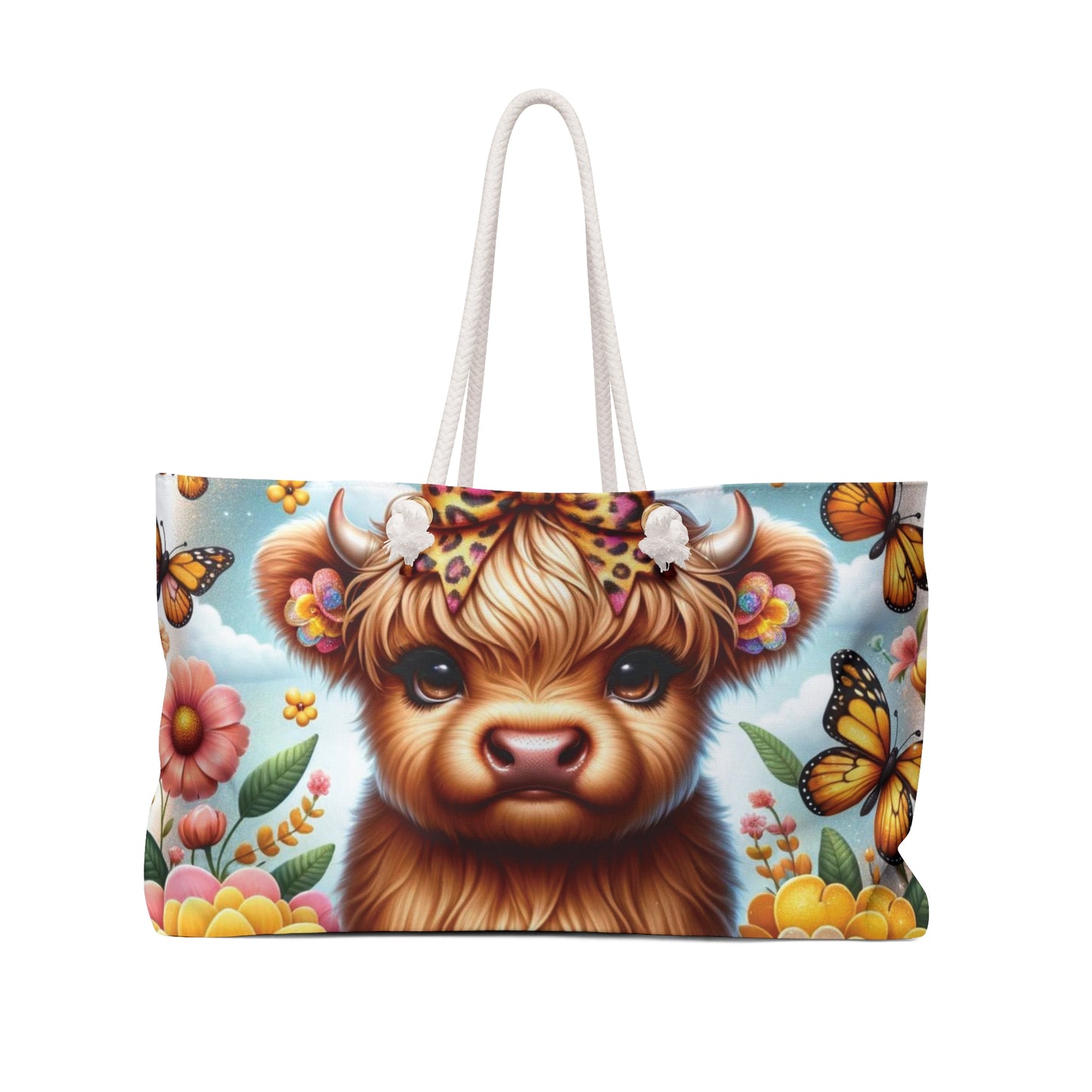 Personalised/Non-Personalised Weekender Bag, Highland Cow, Large Weekender Bag, Beach Bag, Book Bag