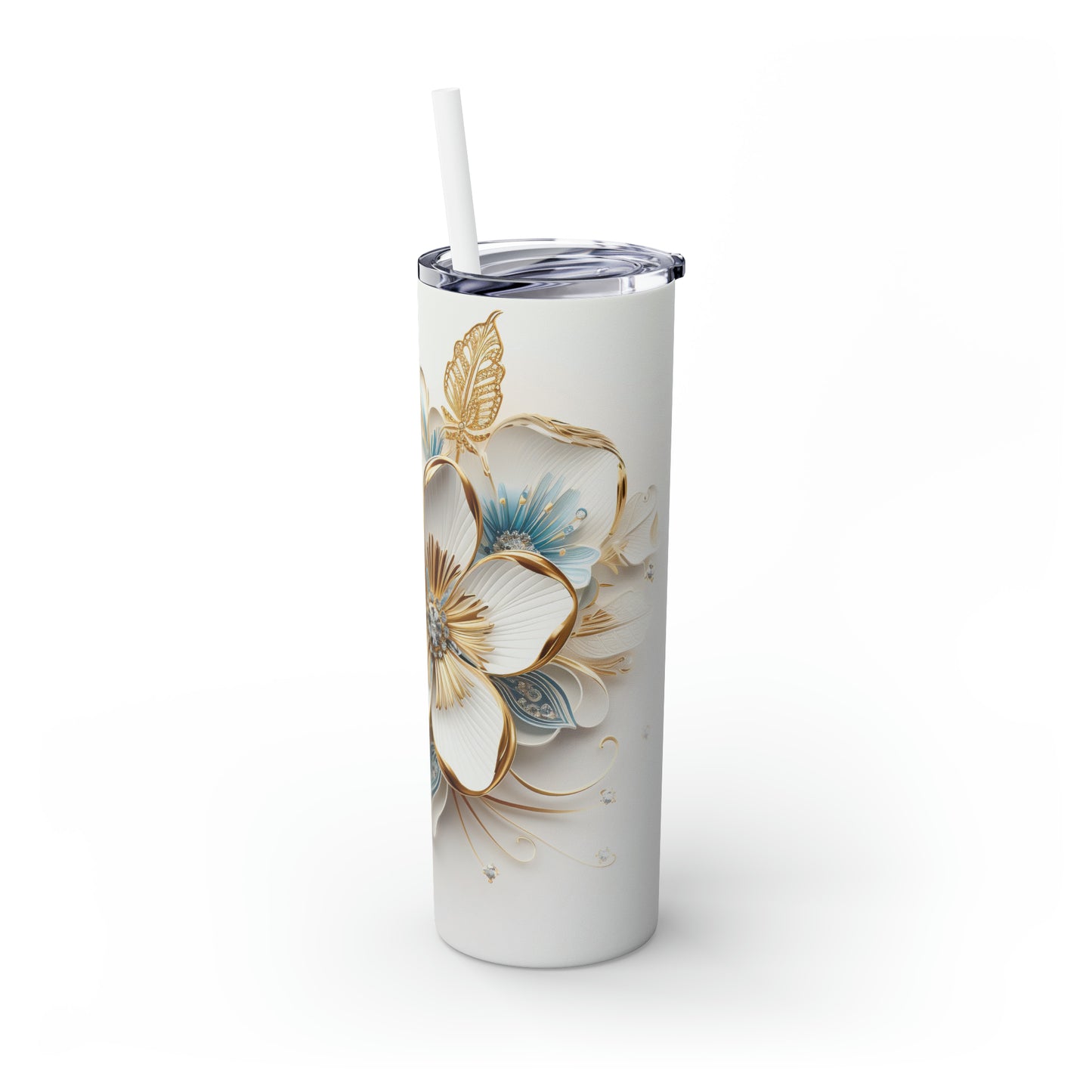 Skinny Tumbler with Straw, 20oz, Floral, awd-417