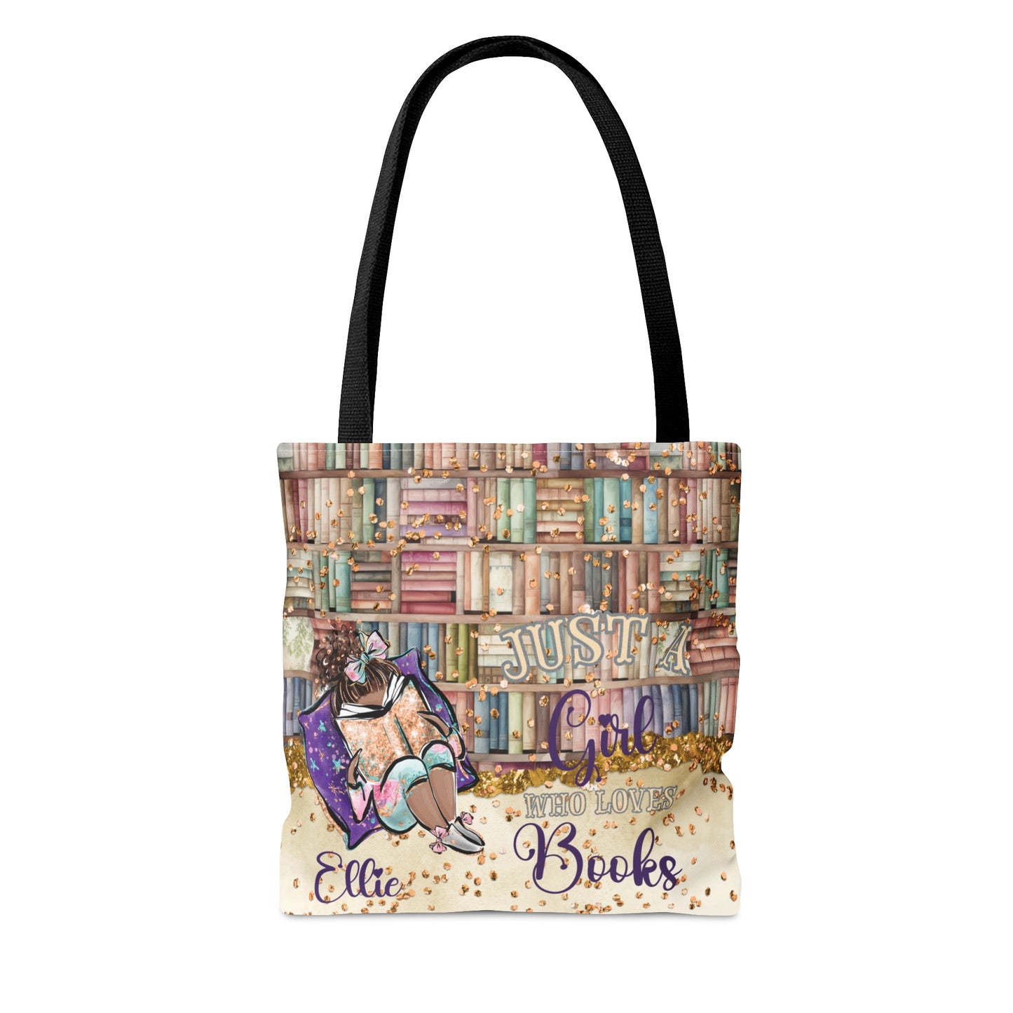 Personalised Tote Bag, Just A Girl Who Loves Books, Dark Skin, Tote bag