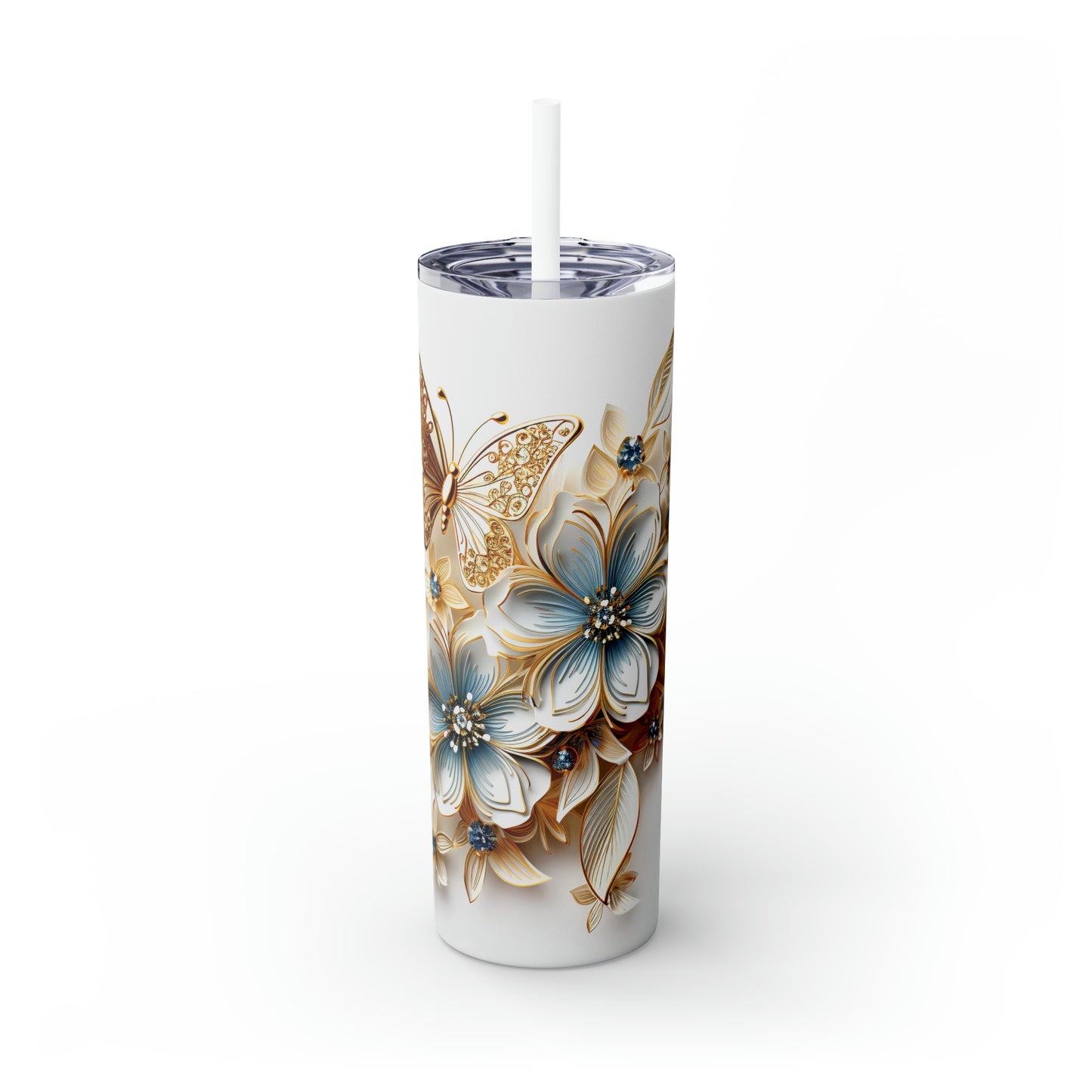 Skinny Tumbler with Straw, 20oz, Floral, awd-413