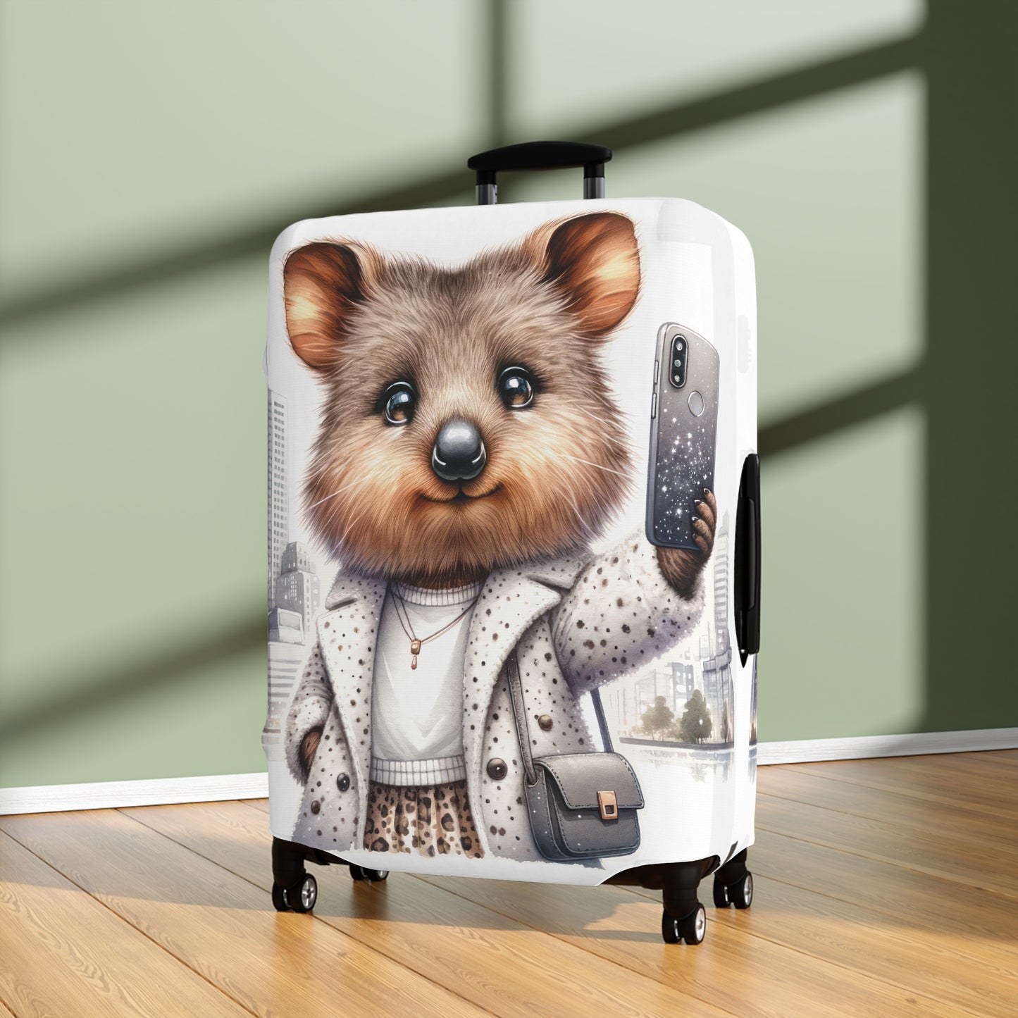 Luggage Cover, Quokka travelling taking Selfies, awd-1332