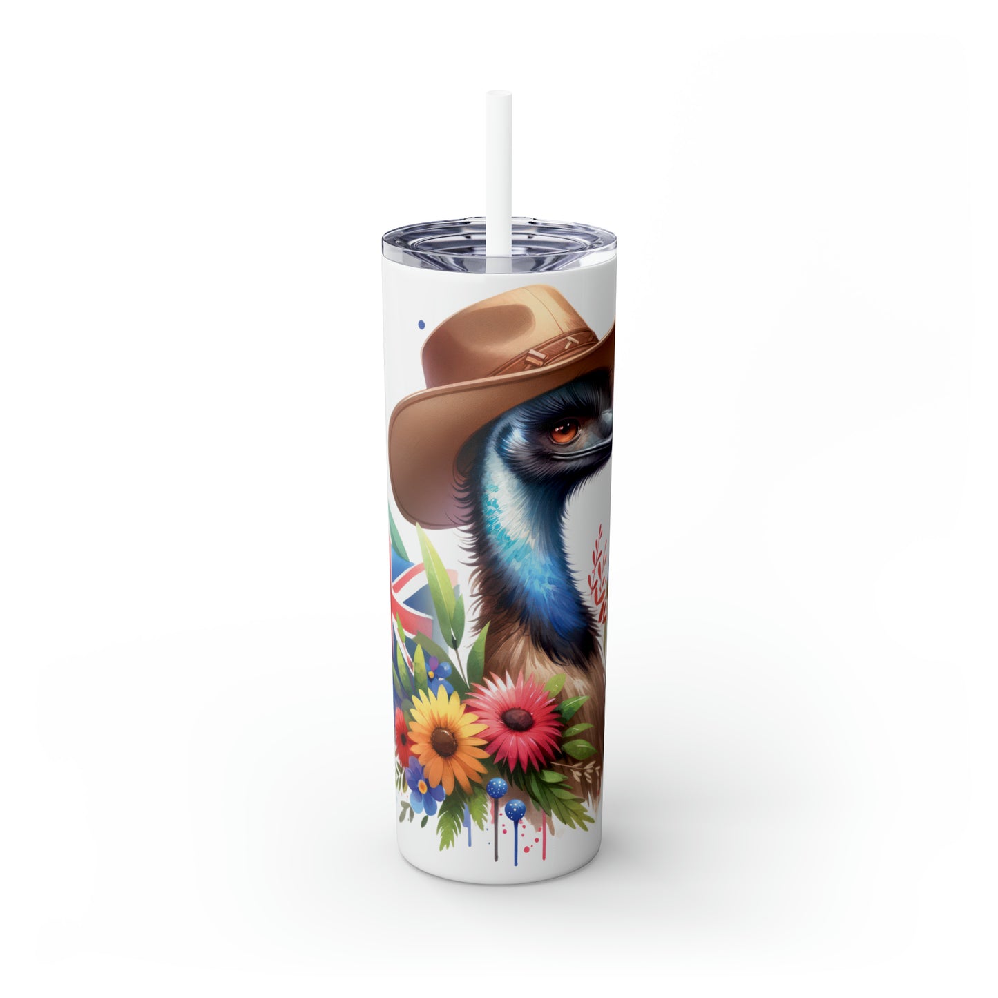 Skinny Tumbler with Straw, 20oz, Australian Animal, Emu, awd-1321