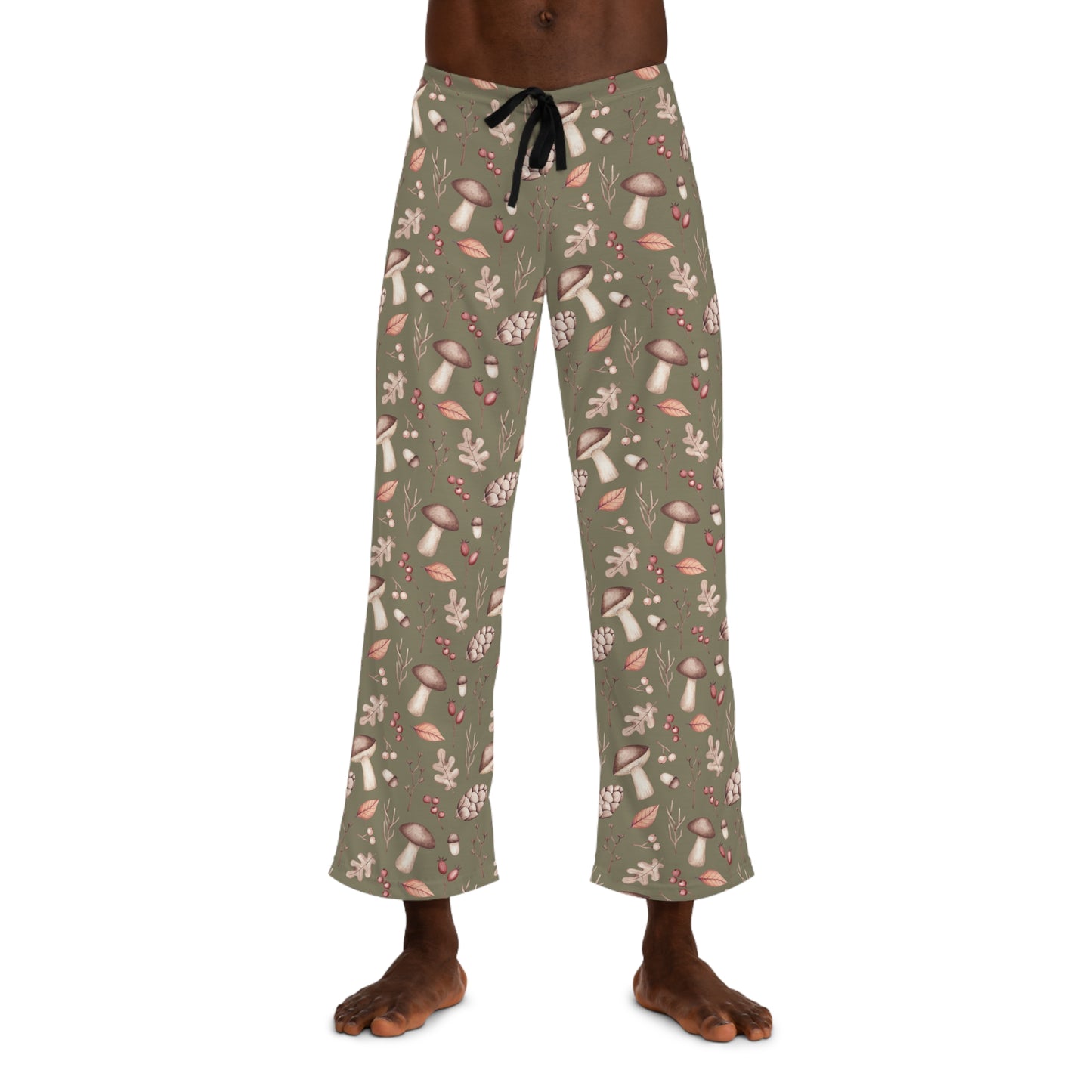 Men's Pajama Pants, Mushroom and Acorns, Sleepwear Bottoms