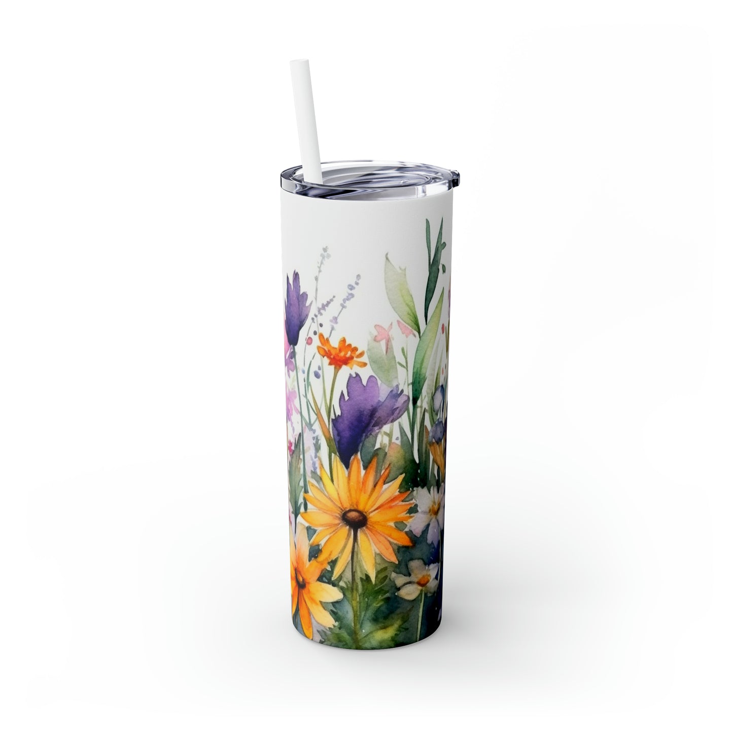 Skinny Tumbler with Straw, 20oz, Wildfowers