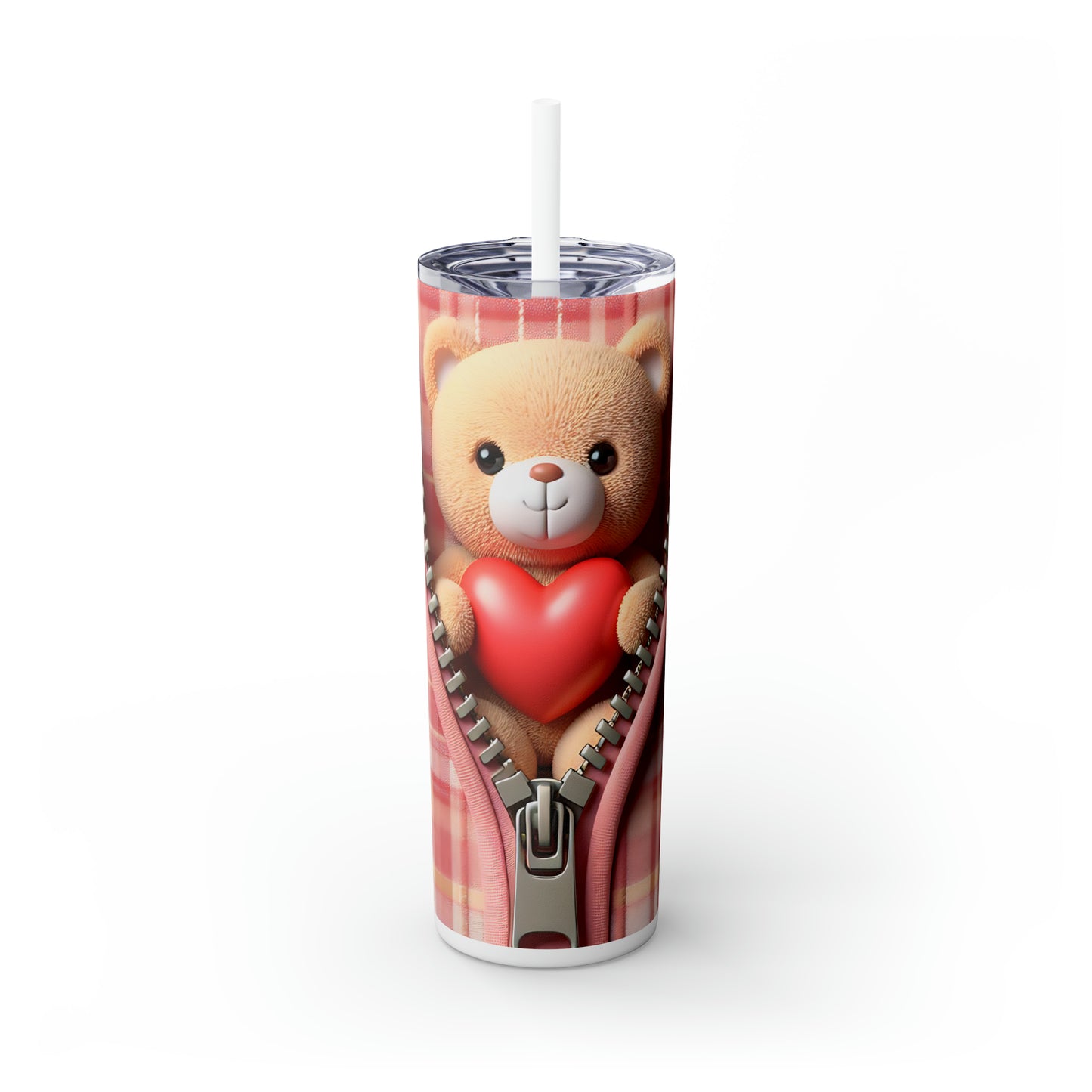 Skinny Tumbler with Straw, 20oz, Bear, Valentines Day, awd-1007