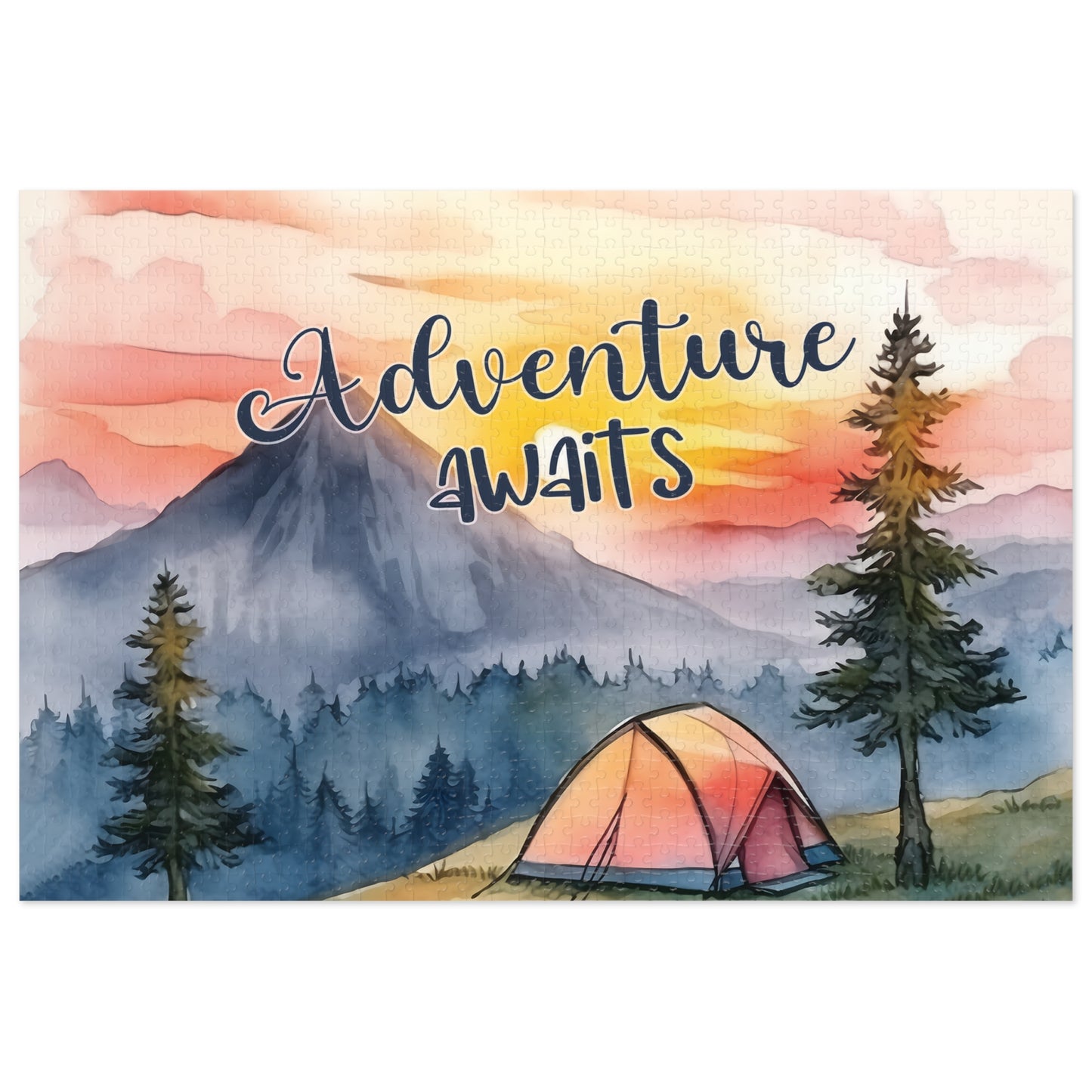 Jigsaw Puzzle, Camping, Adventure Awaits, Personalised/Non-Personalised (30, 110, 252, 500,1000-Piece)