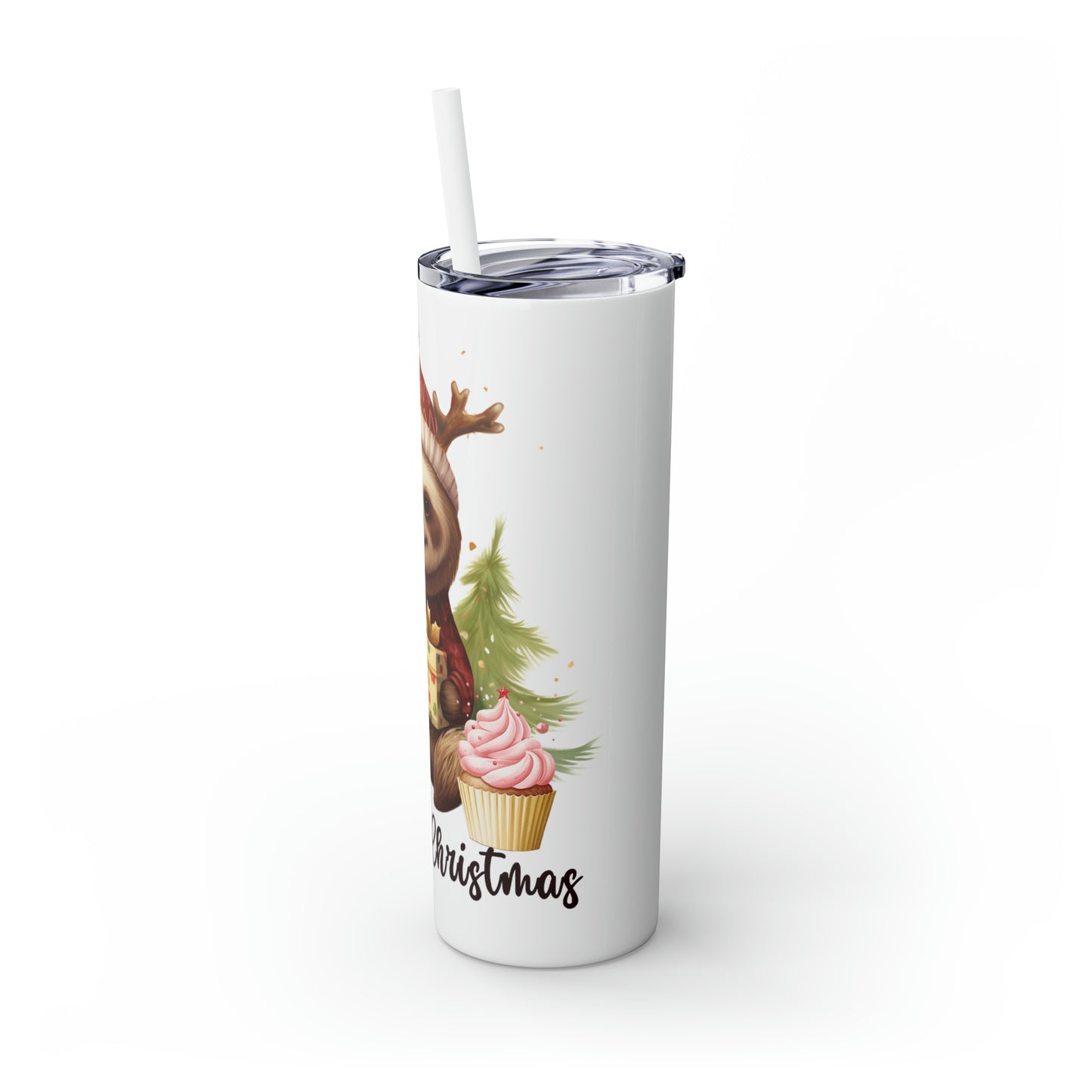 Skinny Tumbler with Straw, 20oz, Christmas, Sloth, awd-814