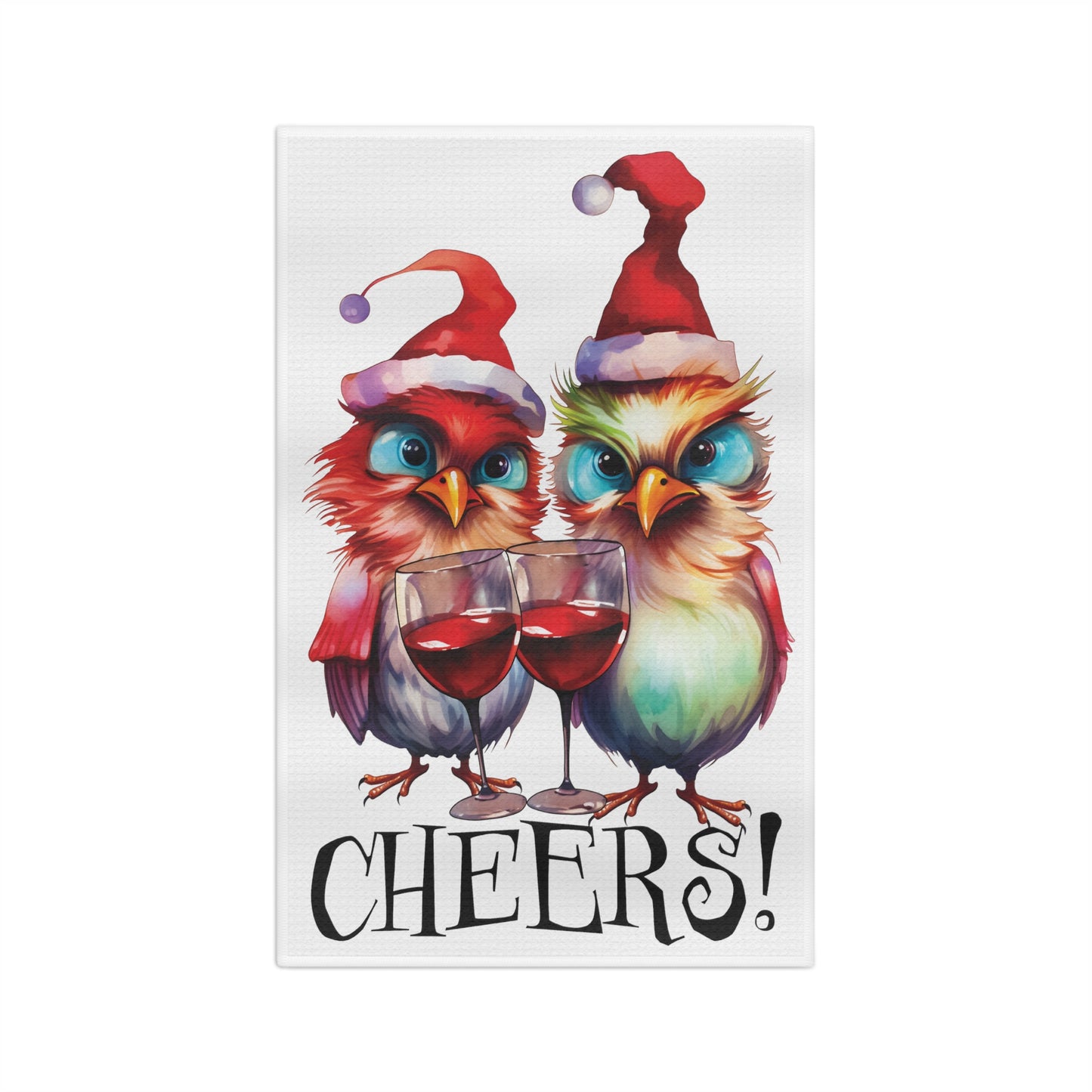 Microfiber Tea Towel, Cheers Christmas Birds