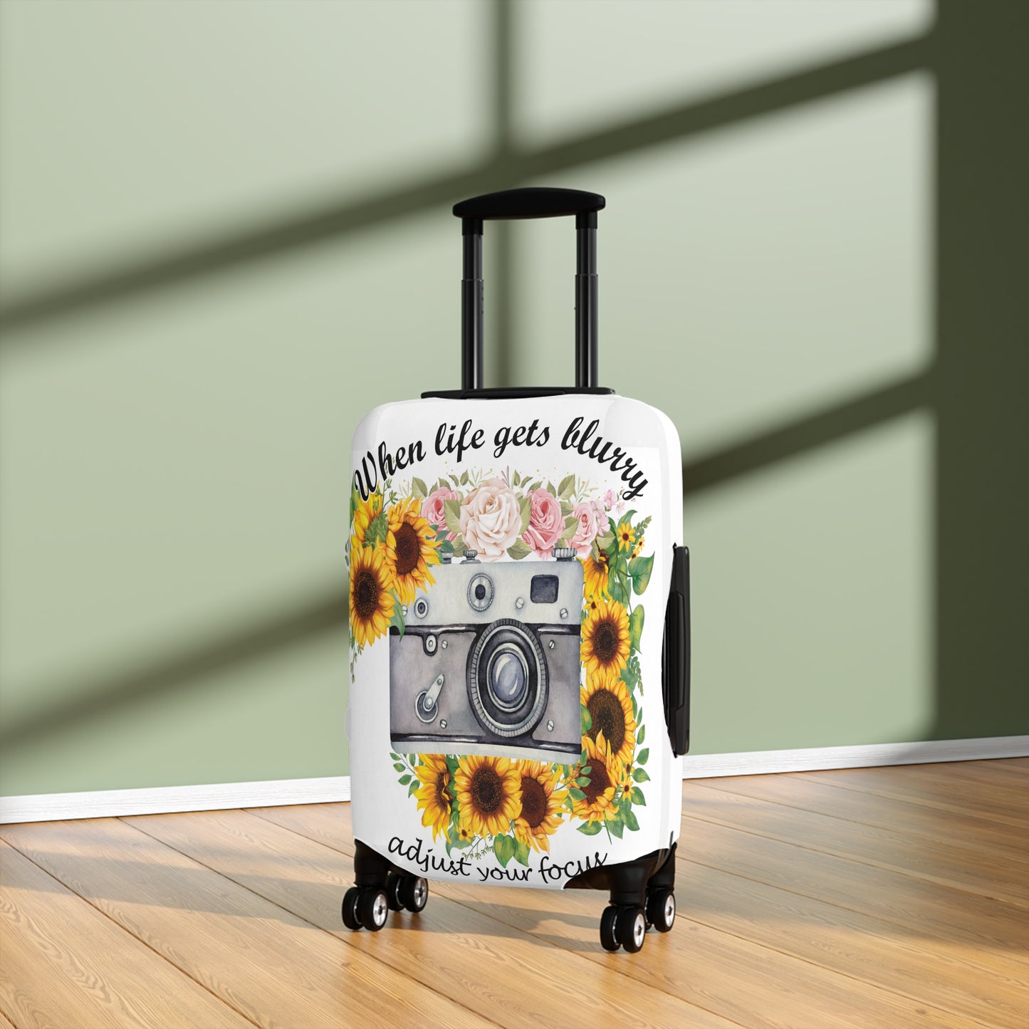 Luggage Cover, Camera, Sunflowers, When life gets Blurry adjust your Focus, awd-1372