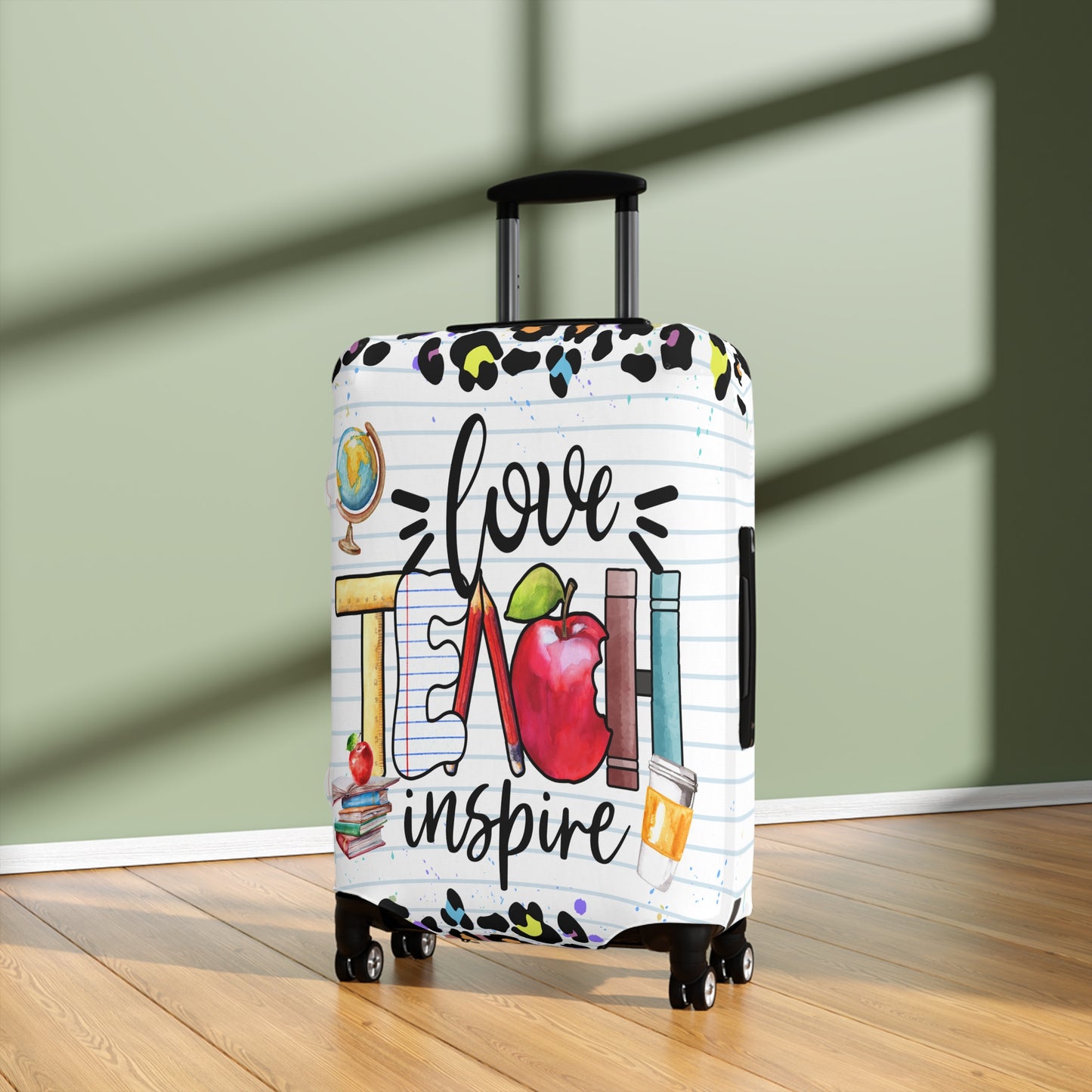 Luggage Cover, Teacher, Leopard Print, Teach, Love, Inspire, awd-1698