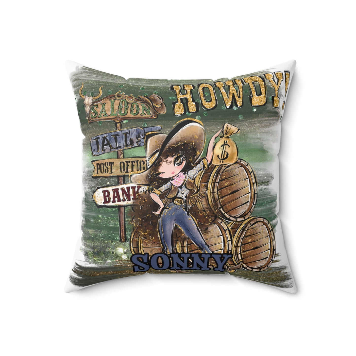 Personalised Howdy Cushion, Brown Curly Hair, Brown Eyes, Polyester Square Cushion, Christmas cushion