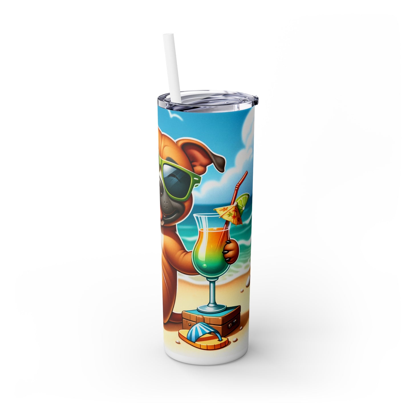 Skinny Tumbler with Straw, 20oz, Dog on Beach, Stafford, awd-1245