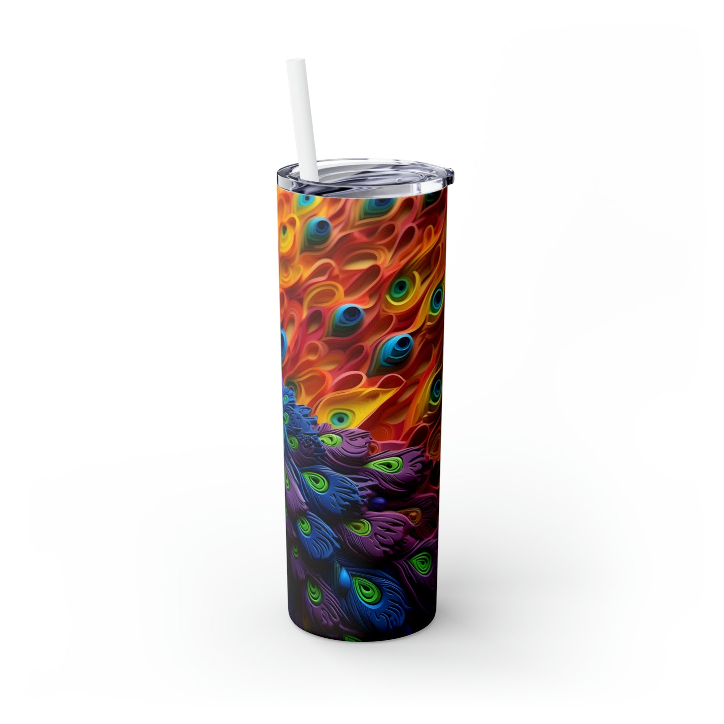 Skinny Tumbler with Straw, 20oz, Peacock