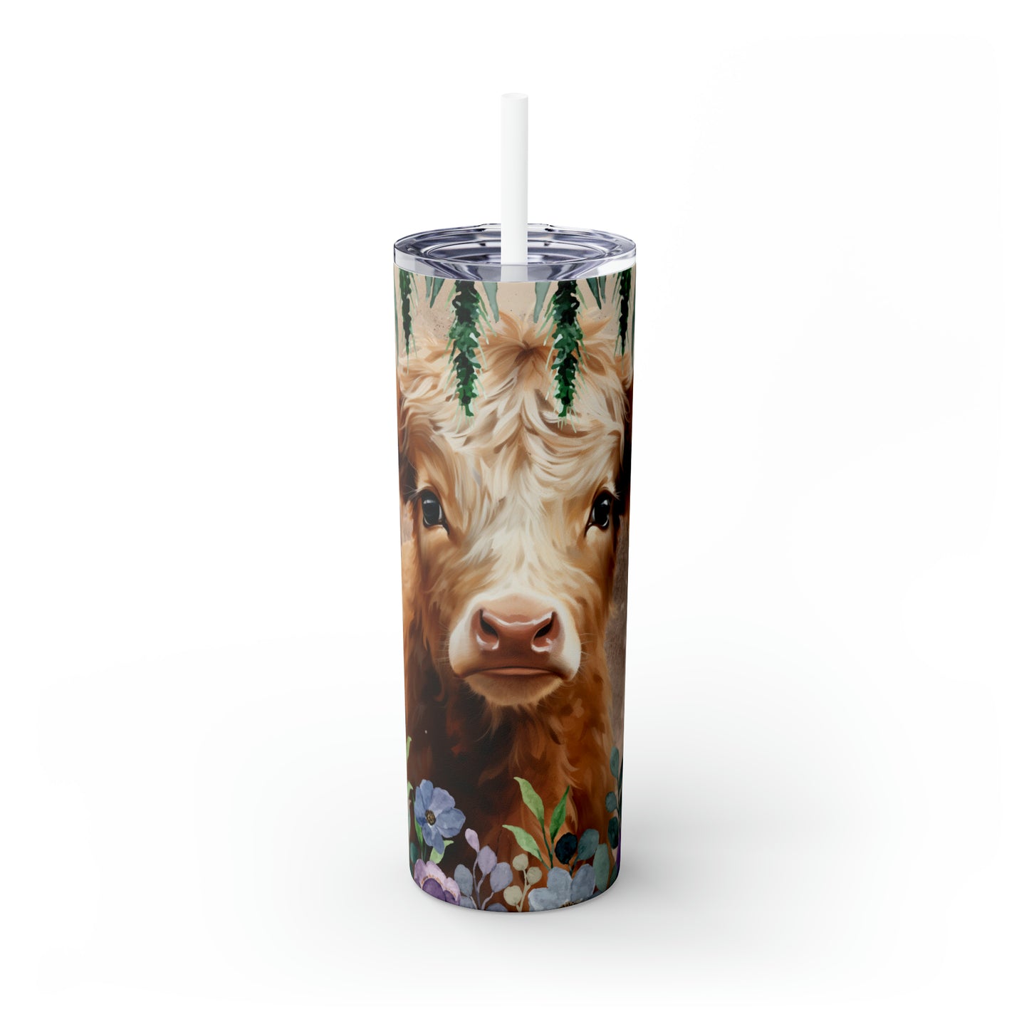 Skinny Tumbler with Straw, 20oz Highlander Cow