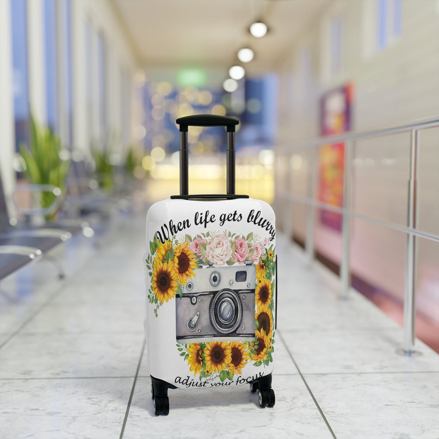 Luggage Cover, Camera, Sunflowers, When life gets Blurry adjust your Focus, awd-1372