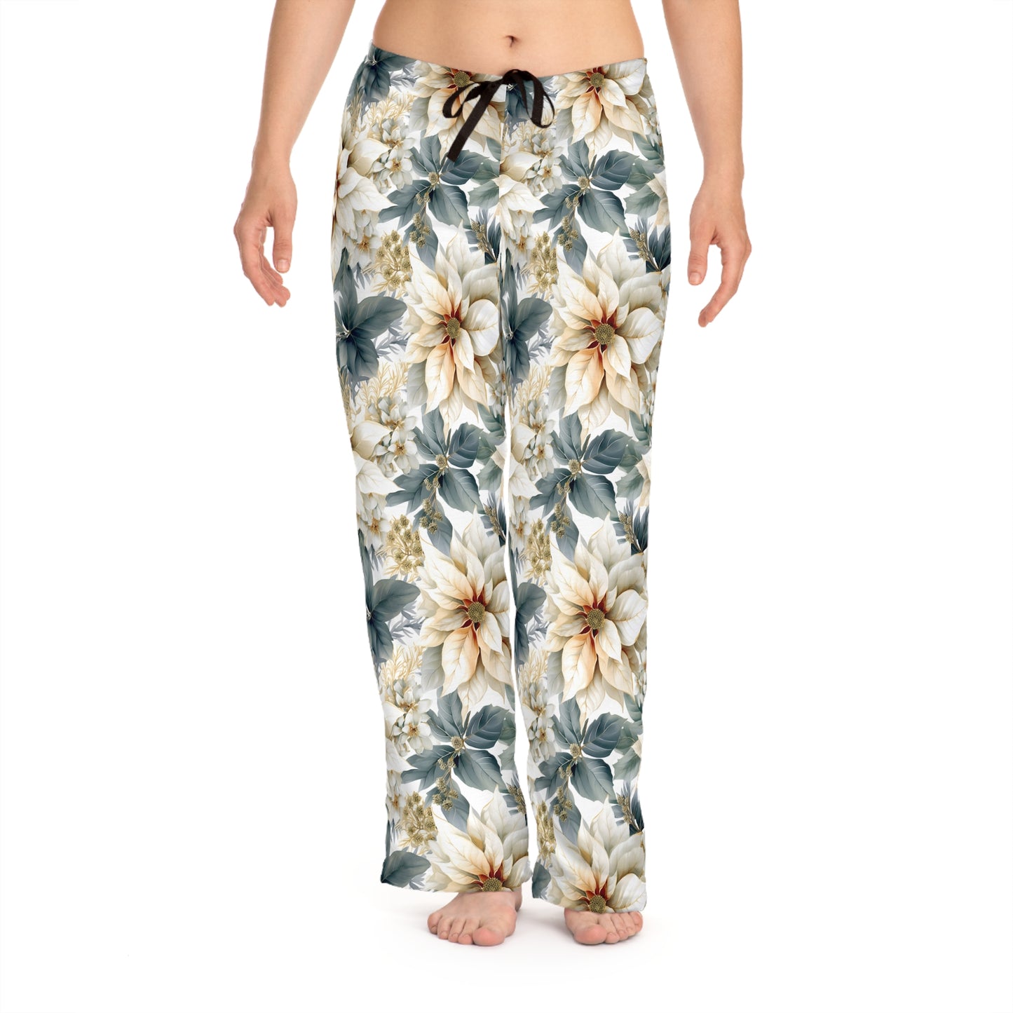 Women's Pyjama Pants, Cream Poinsettia, Sleepwear Bottoms