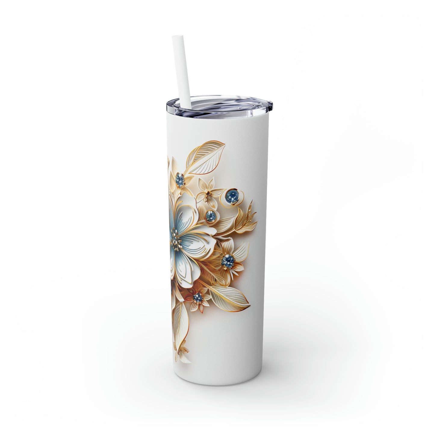 Skinny Tumbler with Straw, 20oz, Floral, awd-413