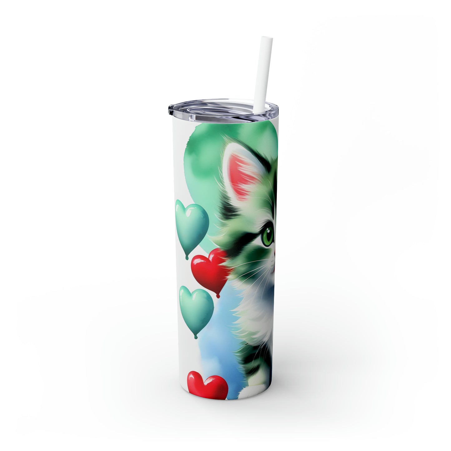 Skinny Tumbler with Straw, 20oz, Cat