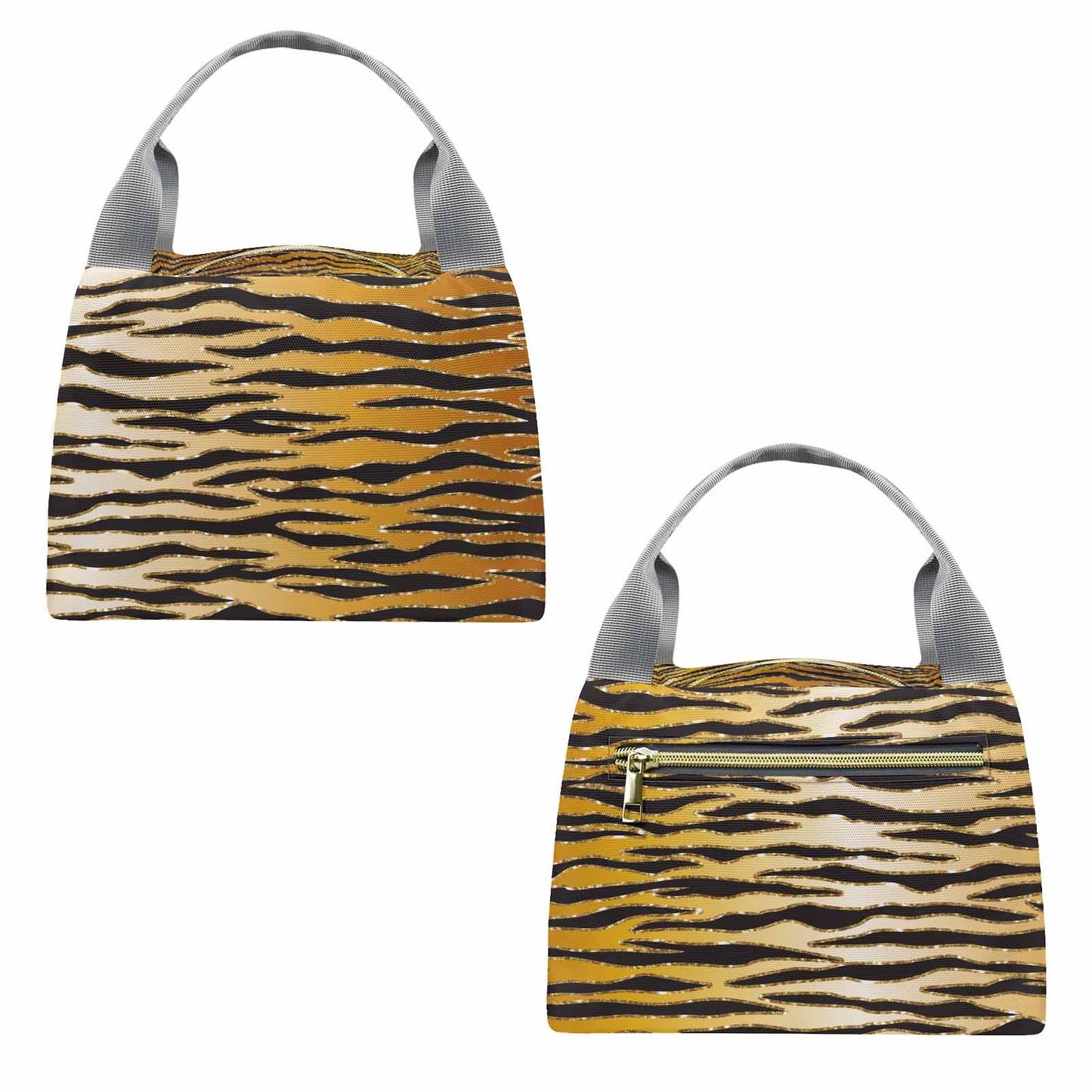 Glitter Gold Animal Print  Portable Lunch Bag-Grey Handle