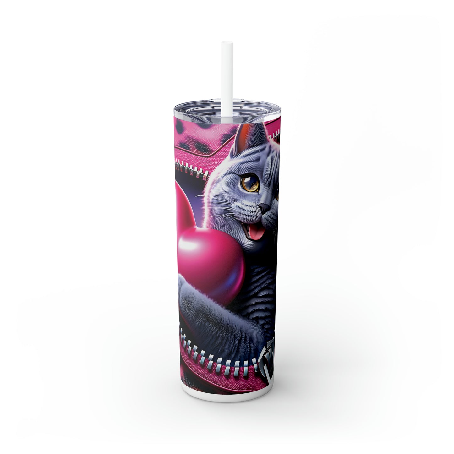 Skinny Tumbler with Straw, 20oz, Cat, Valentines Day, awd-737