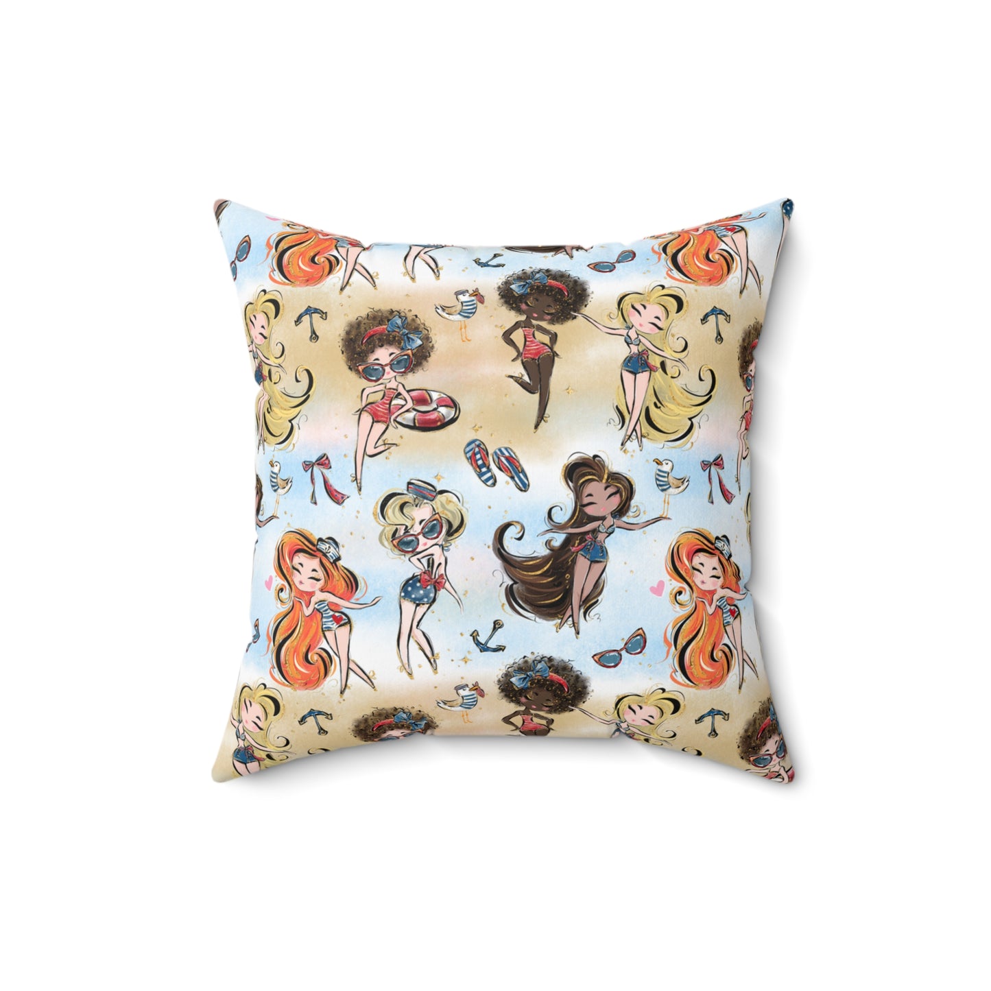 Spun Polyester Square Pillow, Beach Party Cushion