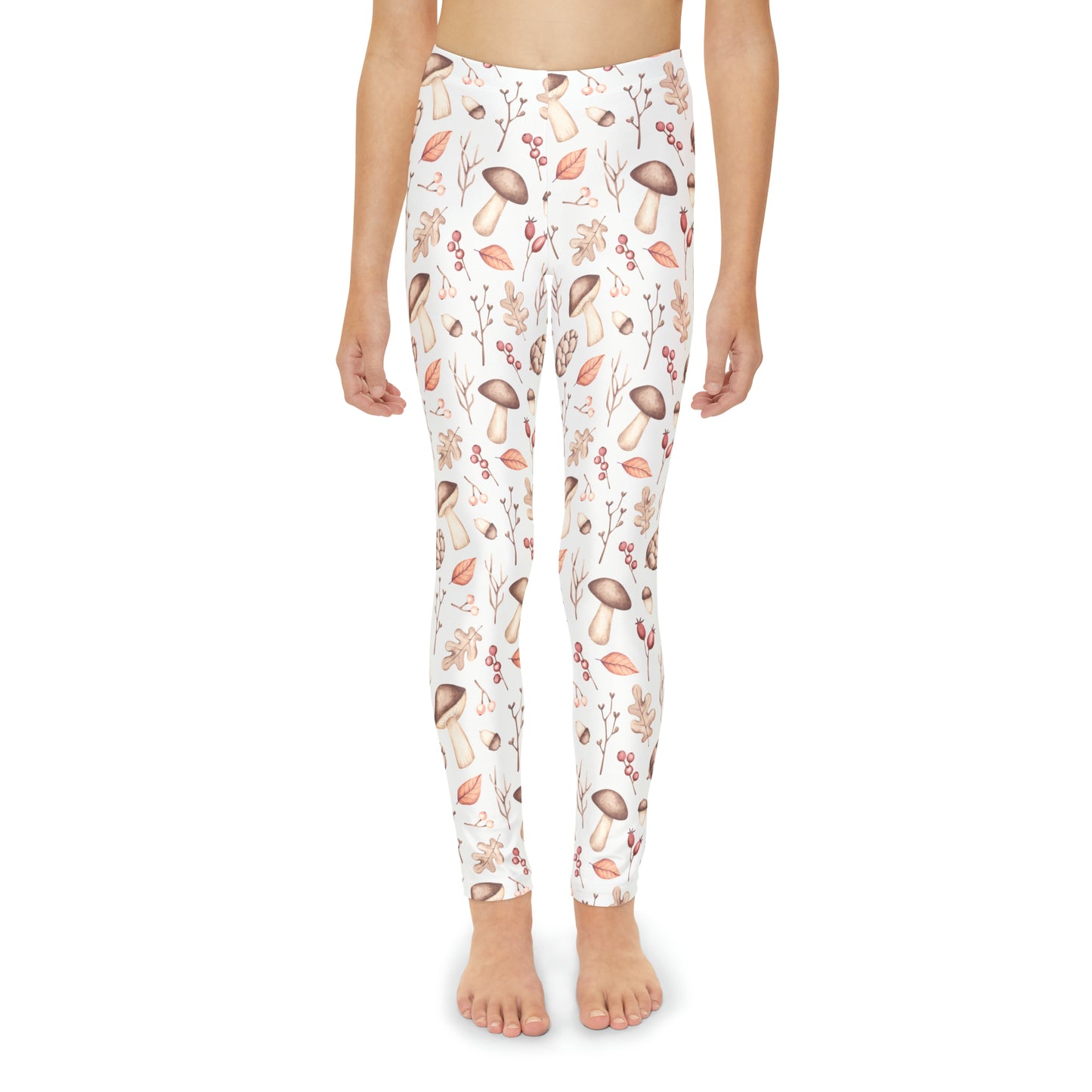 Youth Full-Length Leggings (AOP) Mushroom and Acorn Design