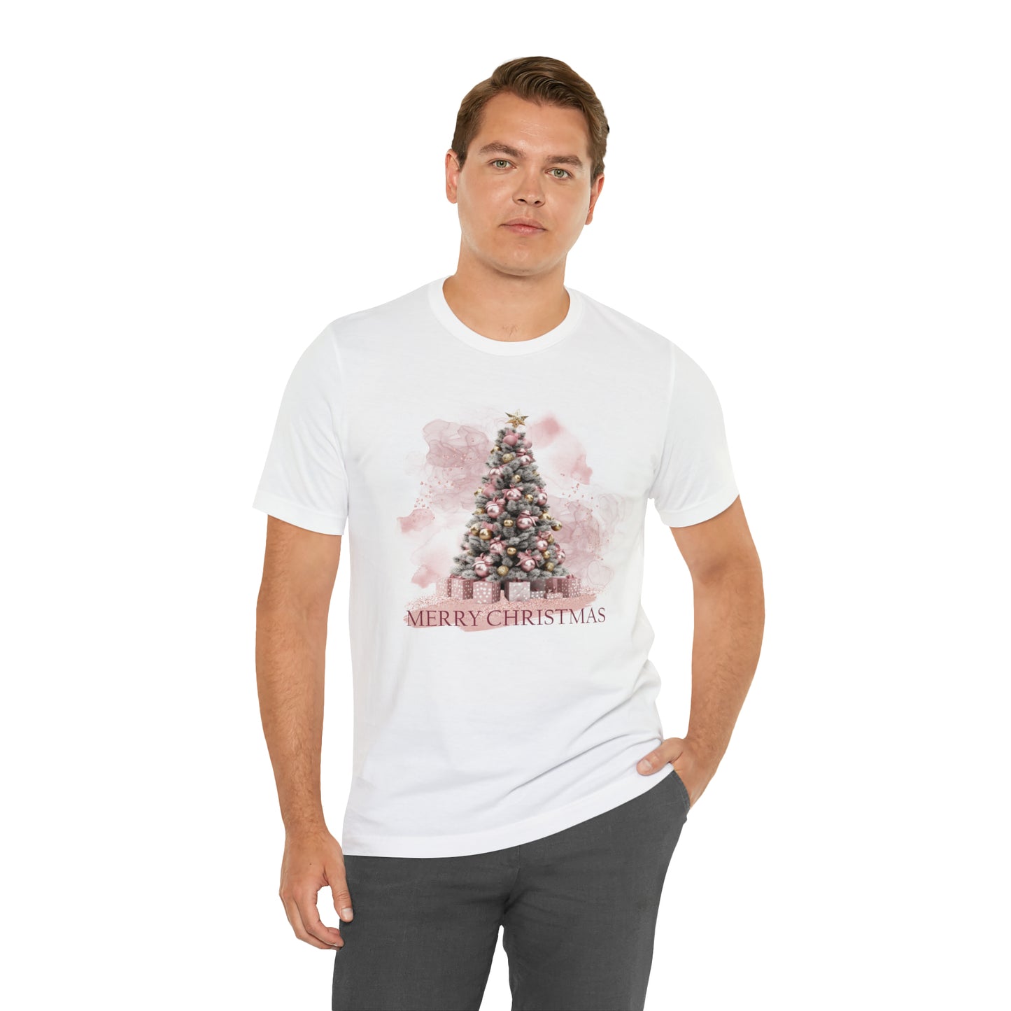 Unisex Adults Jersey Short Sleeve Tee Pink Christmas, Christmas Tree, Christmas TShirt