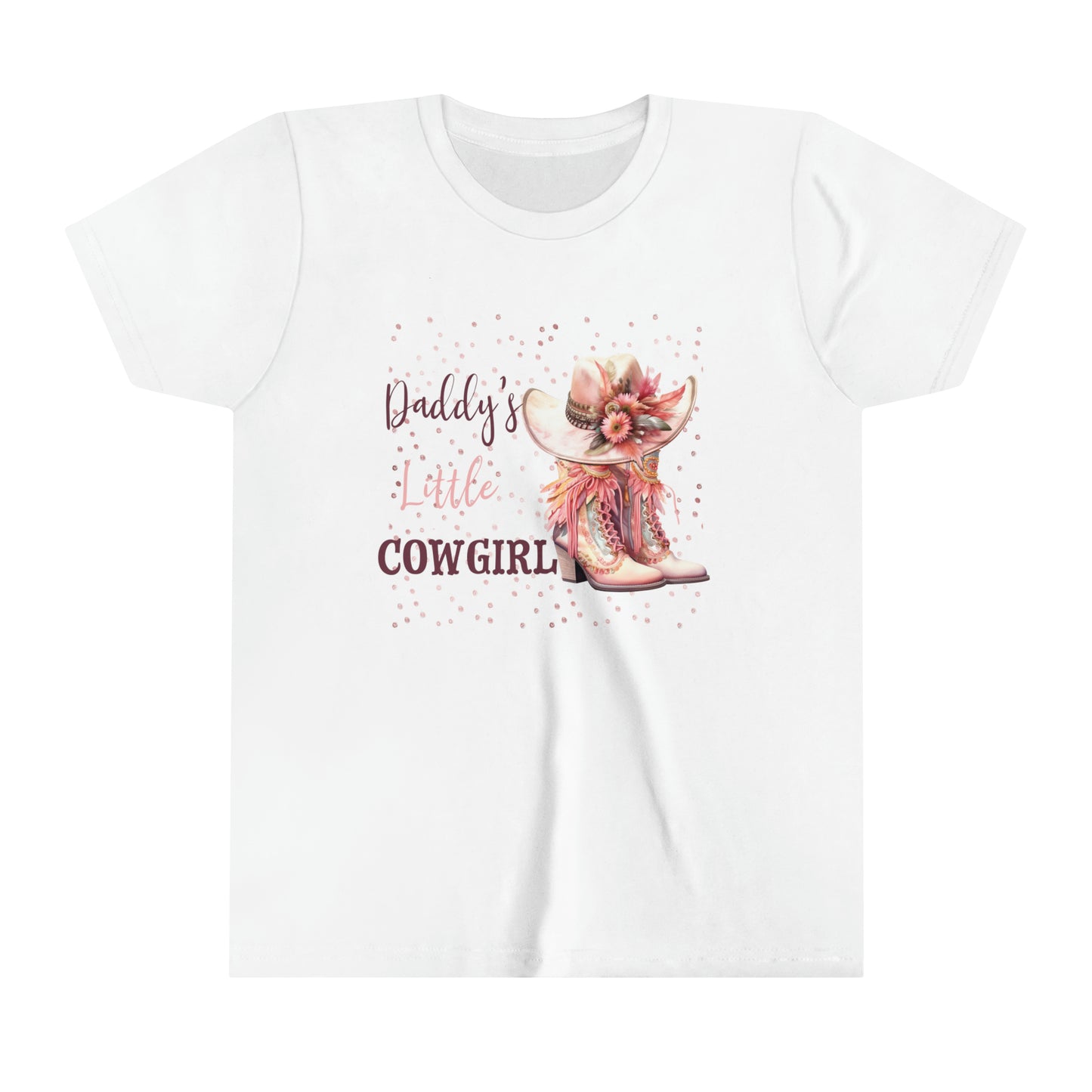 Youth Short Sleeve Tee, Daddy's Little Cowgirl, Pink Diamonds, Pink Cowboy