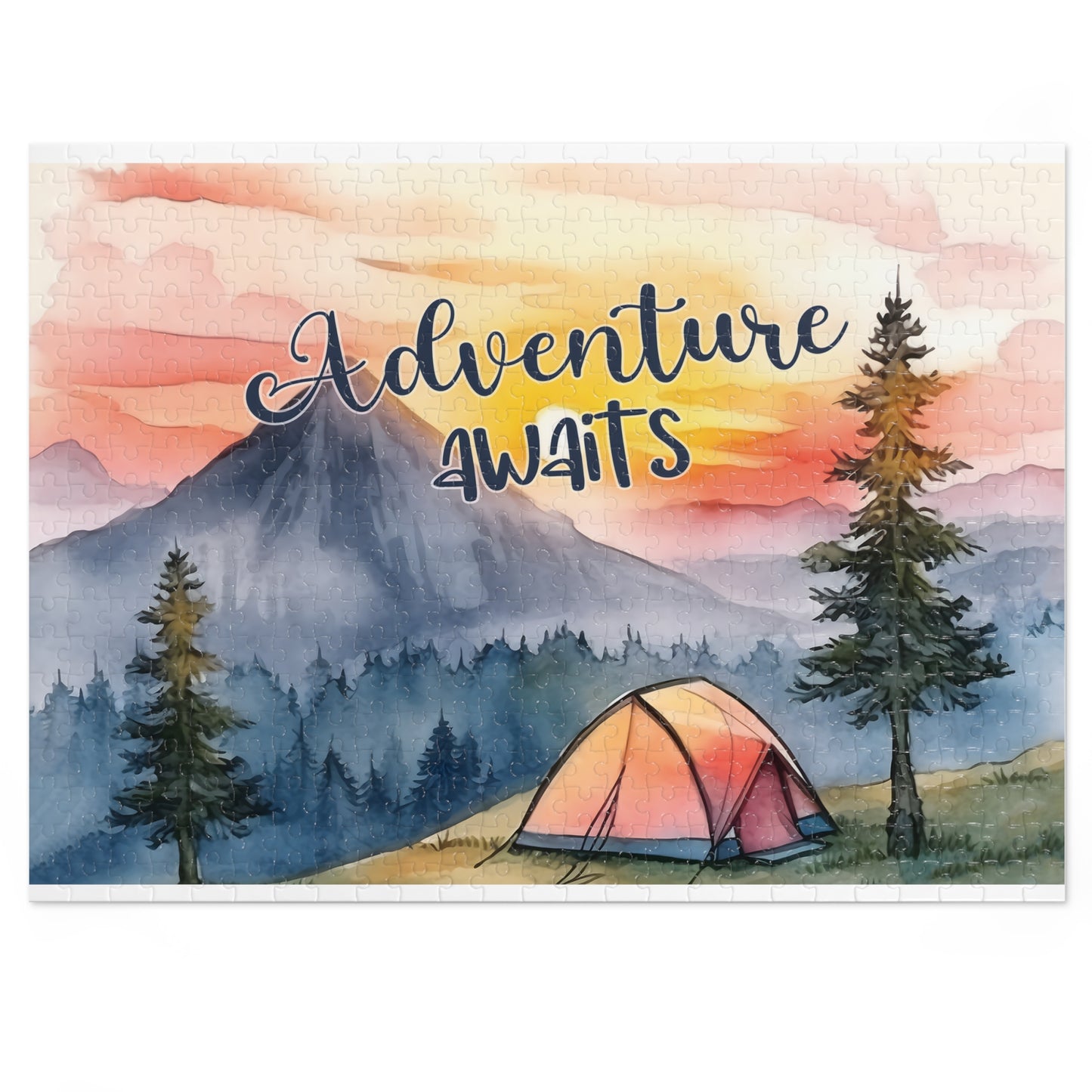 Jigsaw Puzzle, Camping, Adventure Awaits, Personalised/Non-Personalised (30, 110, 252, 500,1000-Piece)