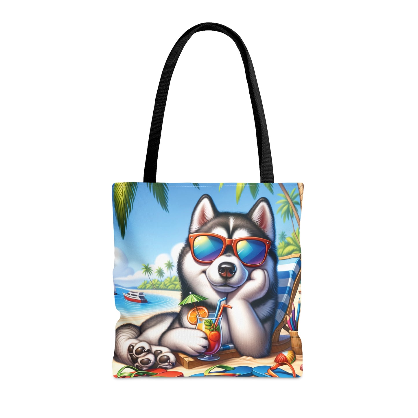 Tote Bag, Dog on Beach, Siberian Husky, Tote bag,  awd-1246