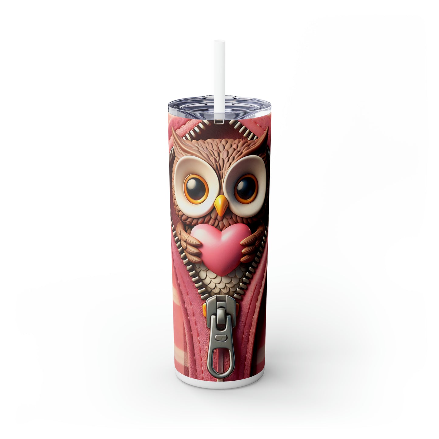 Skinny Tumbler with Straw, 20oz, Owl, Valentines Day