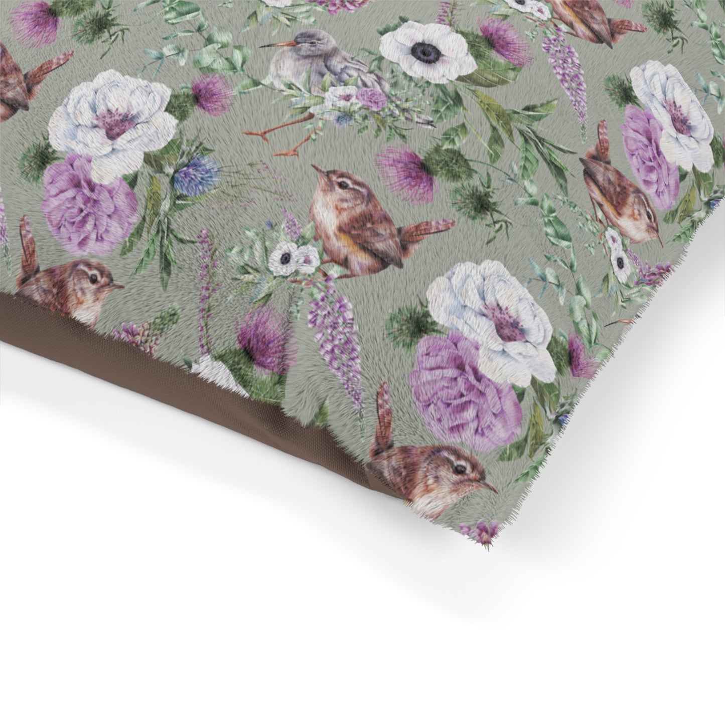 Luxury Pet Bed, feather soft fleece, Sage Scottish Floral