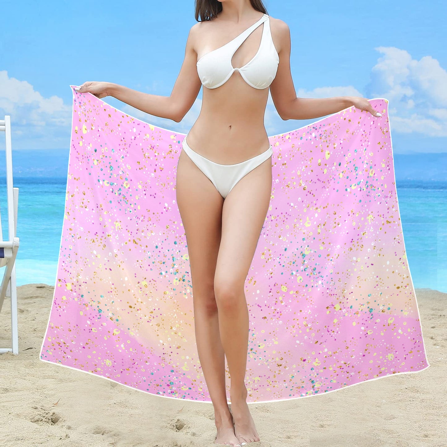 Pink Splash Long Beach Sarong Wrap