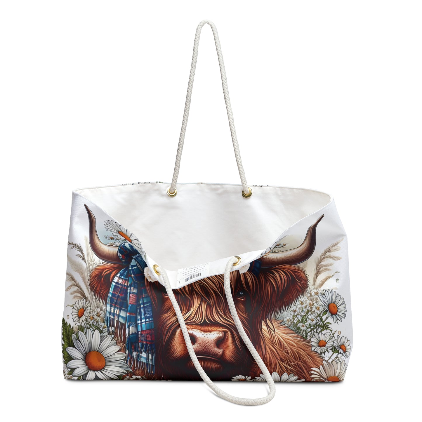 Personalised/Non-Personalised Weekender Bag, Highland Cow, Large Weekender Bag, Beach Bag, Book Bag