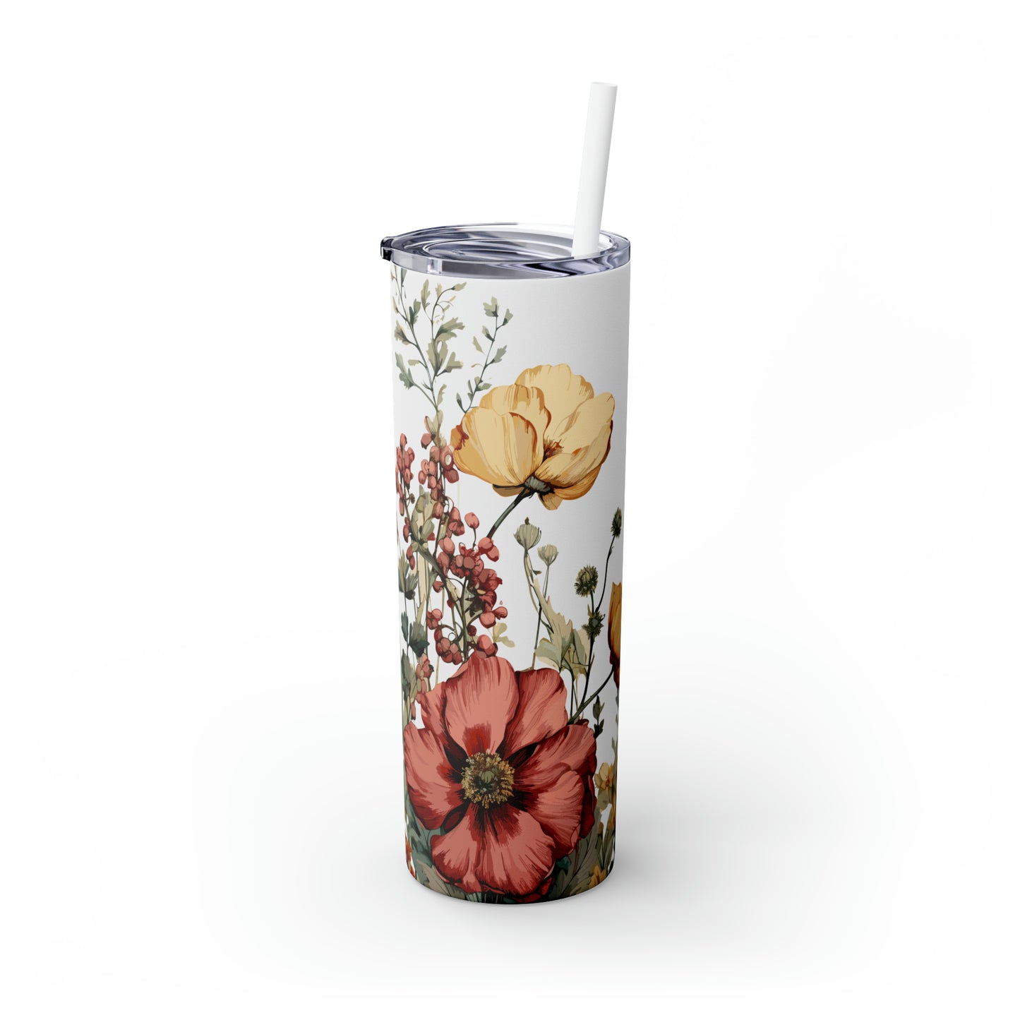 Skinny Tumbler with Straw, 20oz, Floral, awd-313