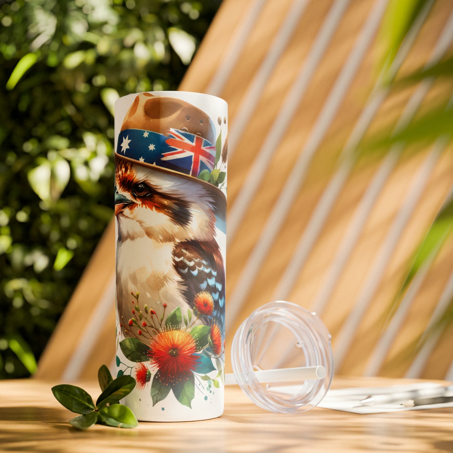 Skinny Tumbler with Straw, 20oz, Australian Animal, Kookaburra, awd-1337