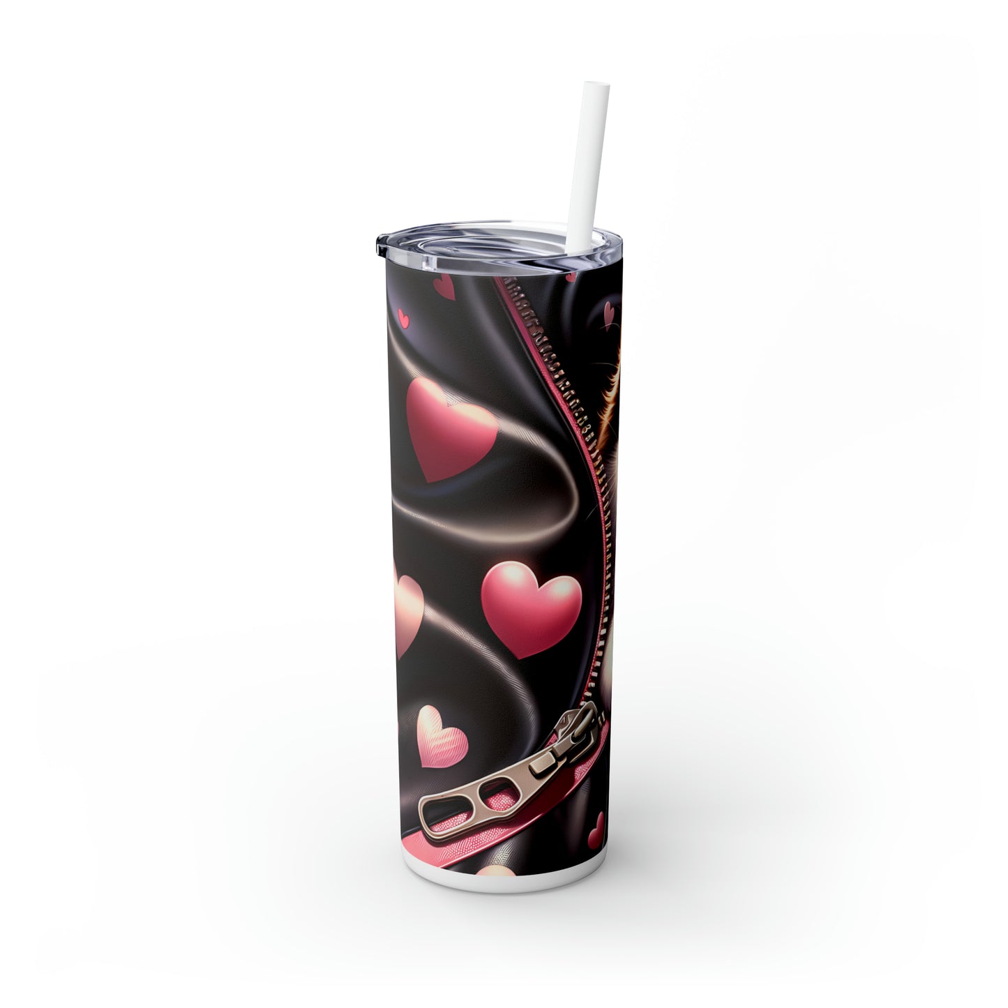 Skinny Tumbler with Straw, 20oz, Cat, Valentines Day, awd-929