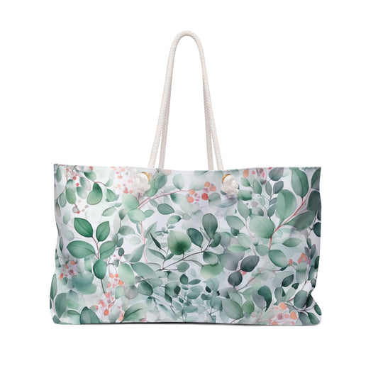 Personalised/Non-Personalised Weekender Bag, Eucalyptus Leaves, Weekender Bag, Beach Bag, Book Bag