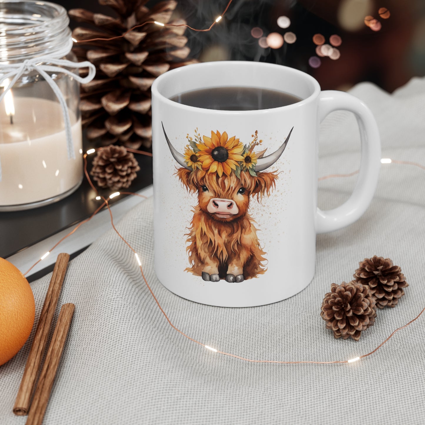 Personalised/Non Personalised Highland Cow, Ceramic Mug 11oz, Highland Cow Mug