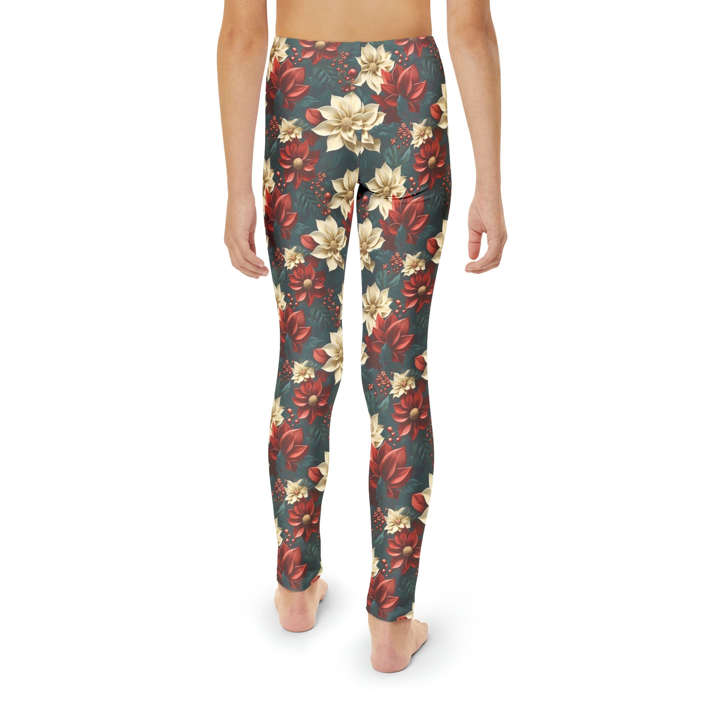 Youth Full-Length Leggings (AOP) Poinsettia