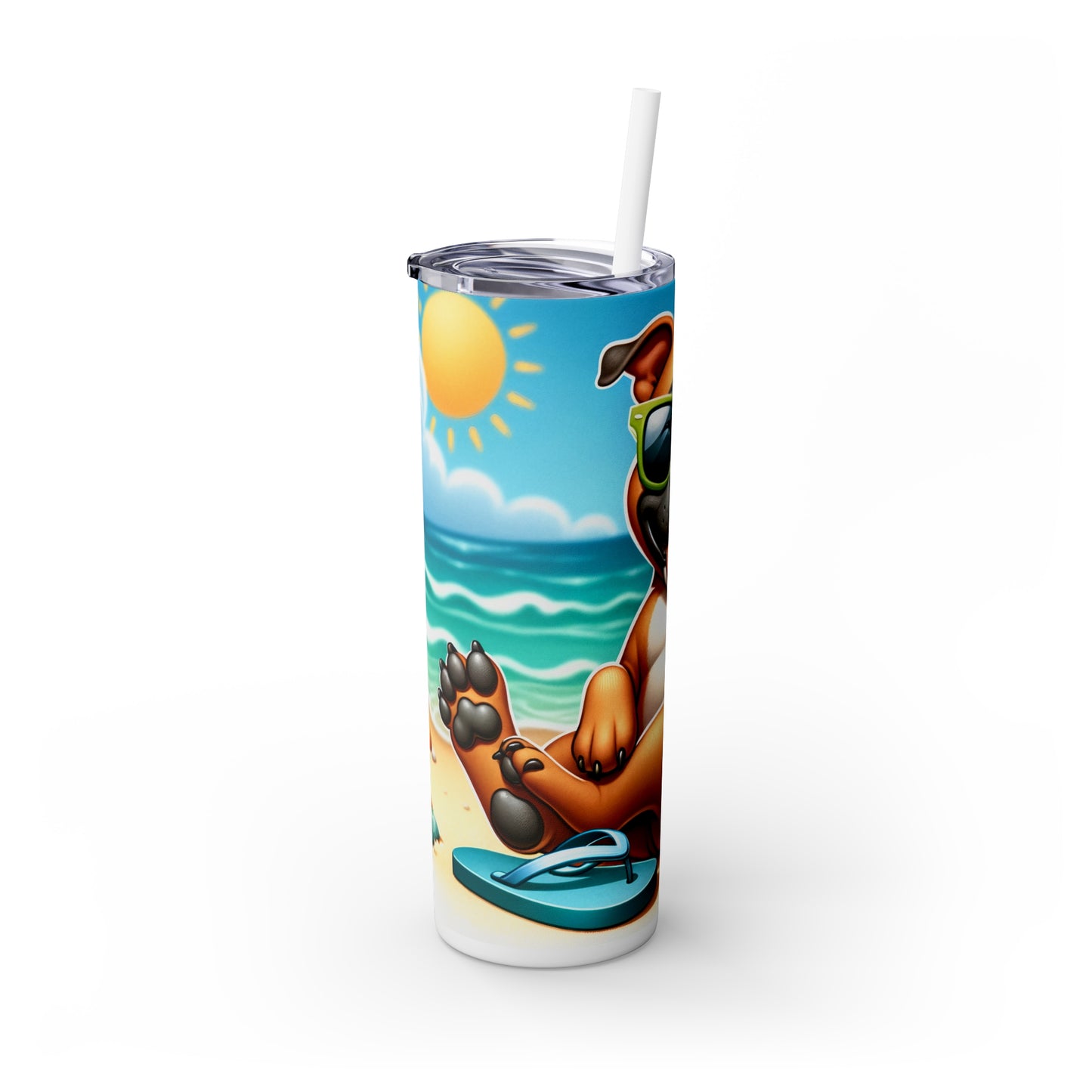 Skinny Tumbler with Straw, 20oz, Dog on Beach, Stafford, awd-1245