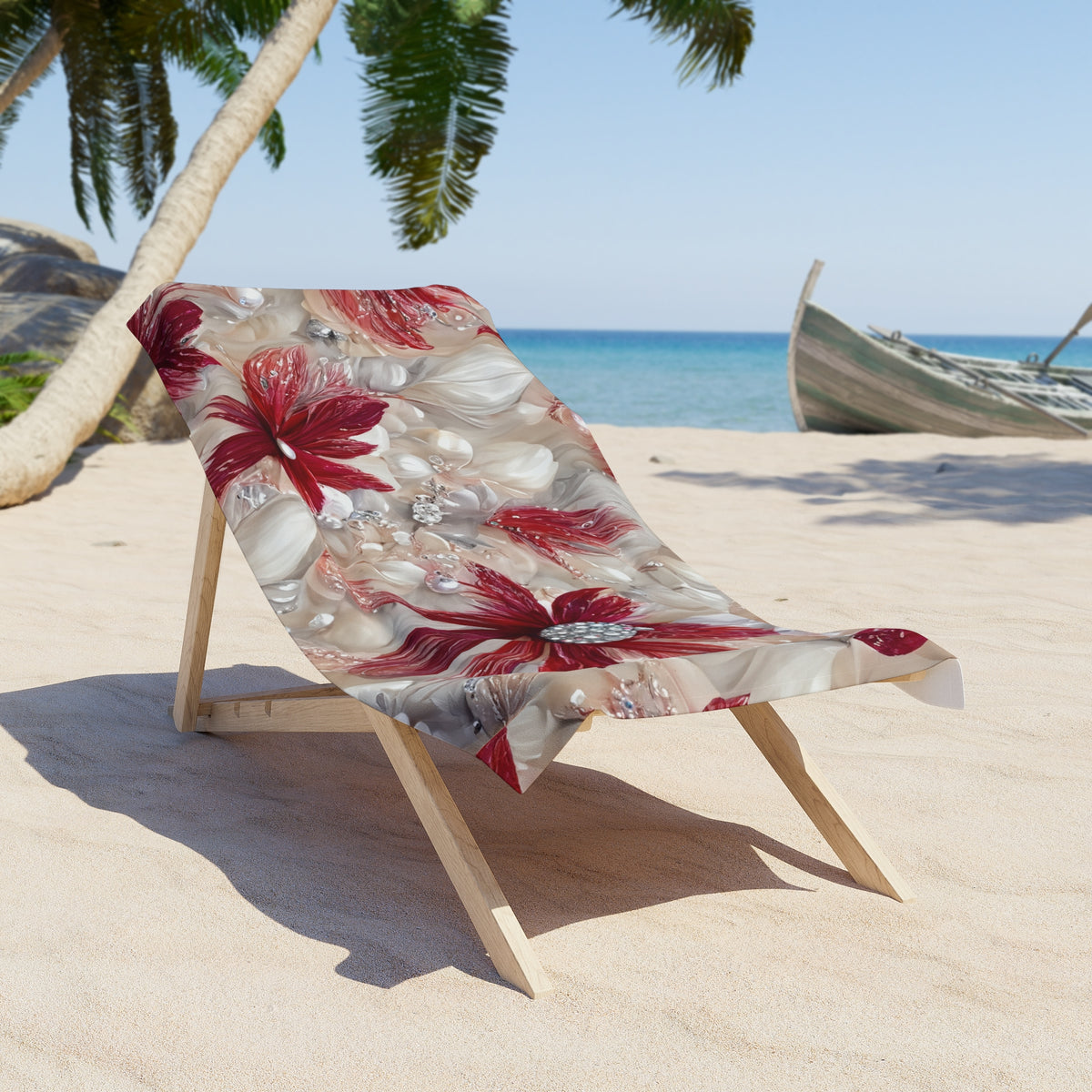 Beach Towel,  Red Floral, Polycotton Towel, 2 sizes Available