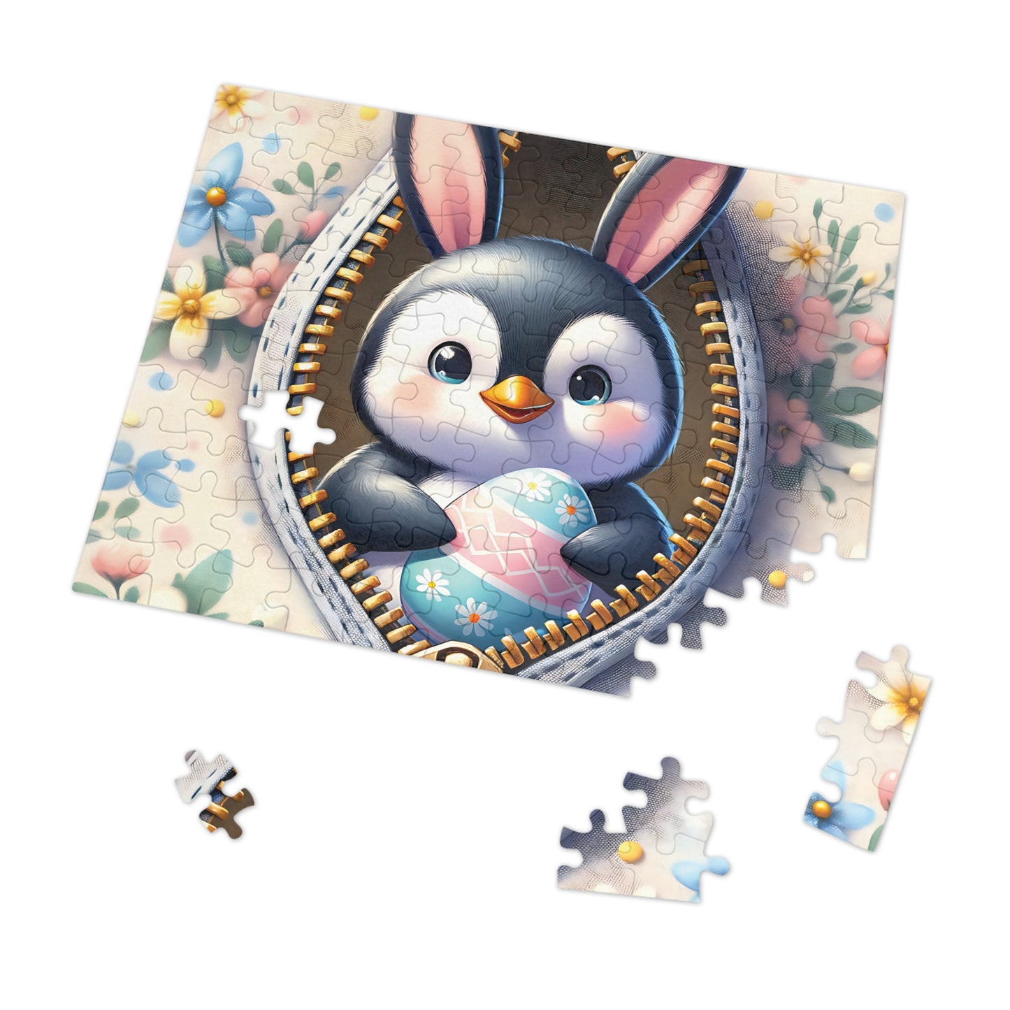 Jigsaw Puzzle, Easter, Penguin with Bunny Ears, Personalised/Non-Personalised (30, 110, 252, 500,1000-Piece) Awd-1307