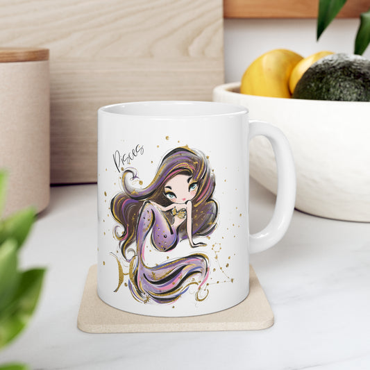 Personalised/Non Personalised Zodiac Sign, Pisces, Ceramic Mug 11oz